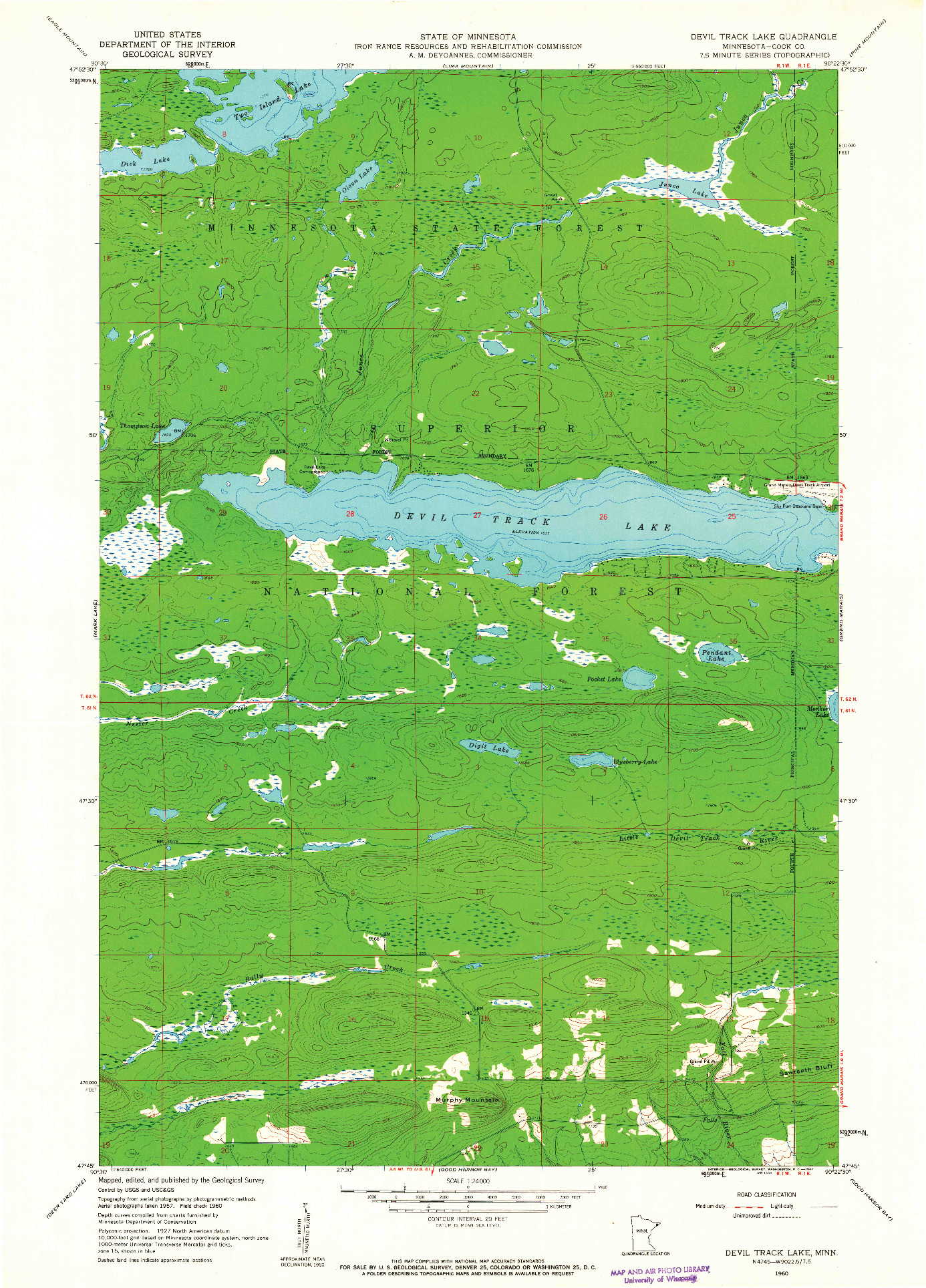 USGS 1:24000-SCALE QUADRANGLE FOR DEVIL TRACK LAKE, MN 1960