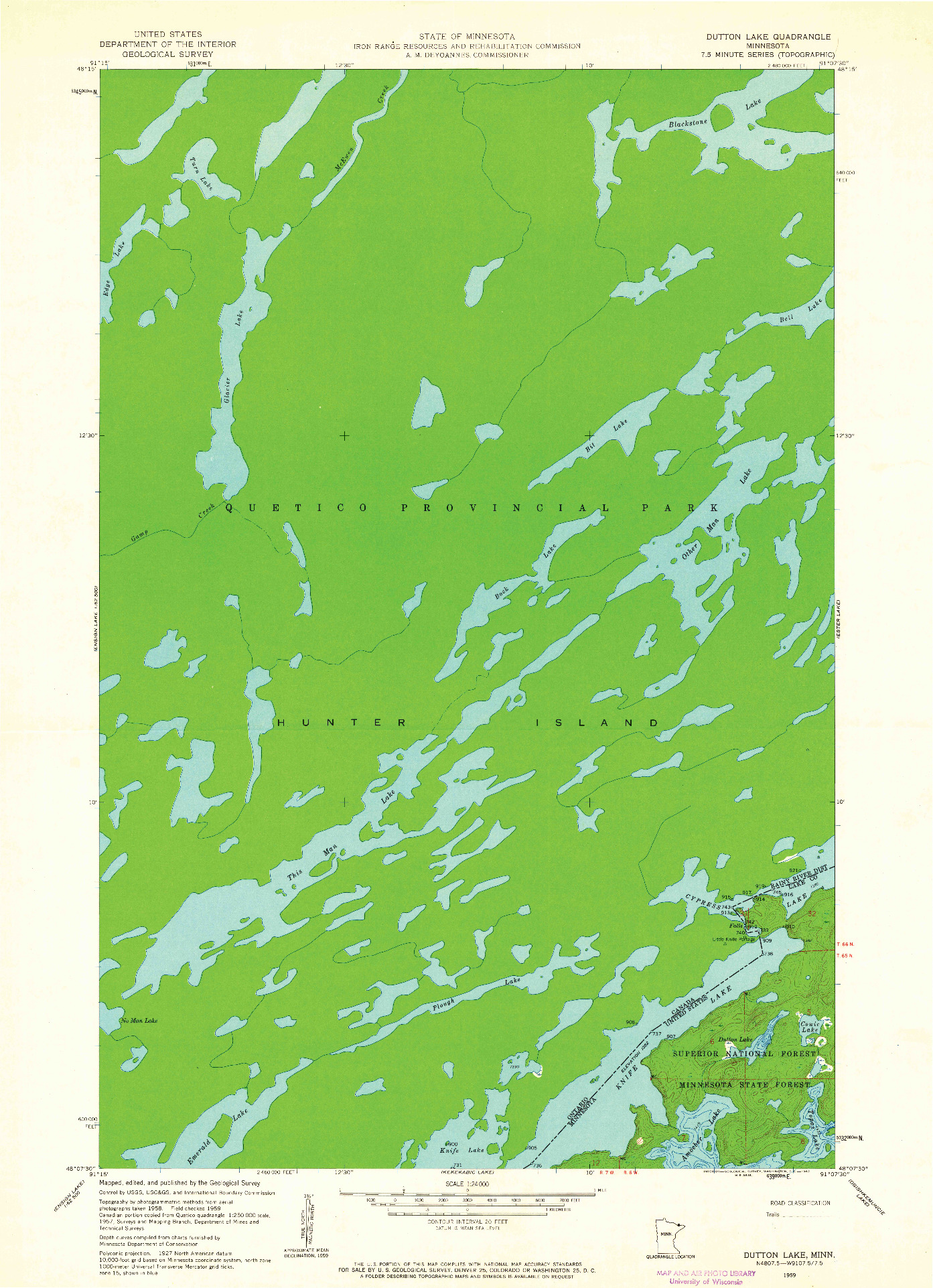 USGS 1:24000-SCALE QUADRANGLE FOR DUTTON LAKE, MN 1959