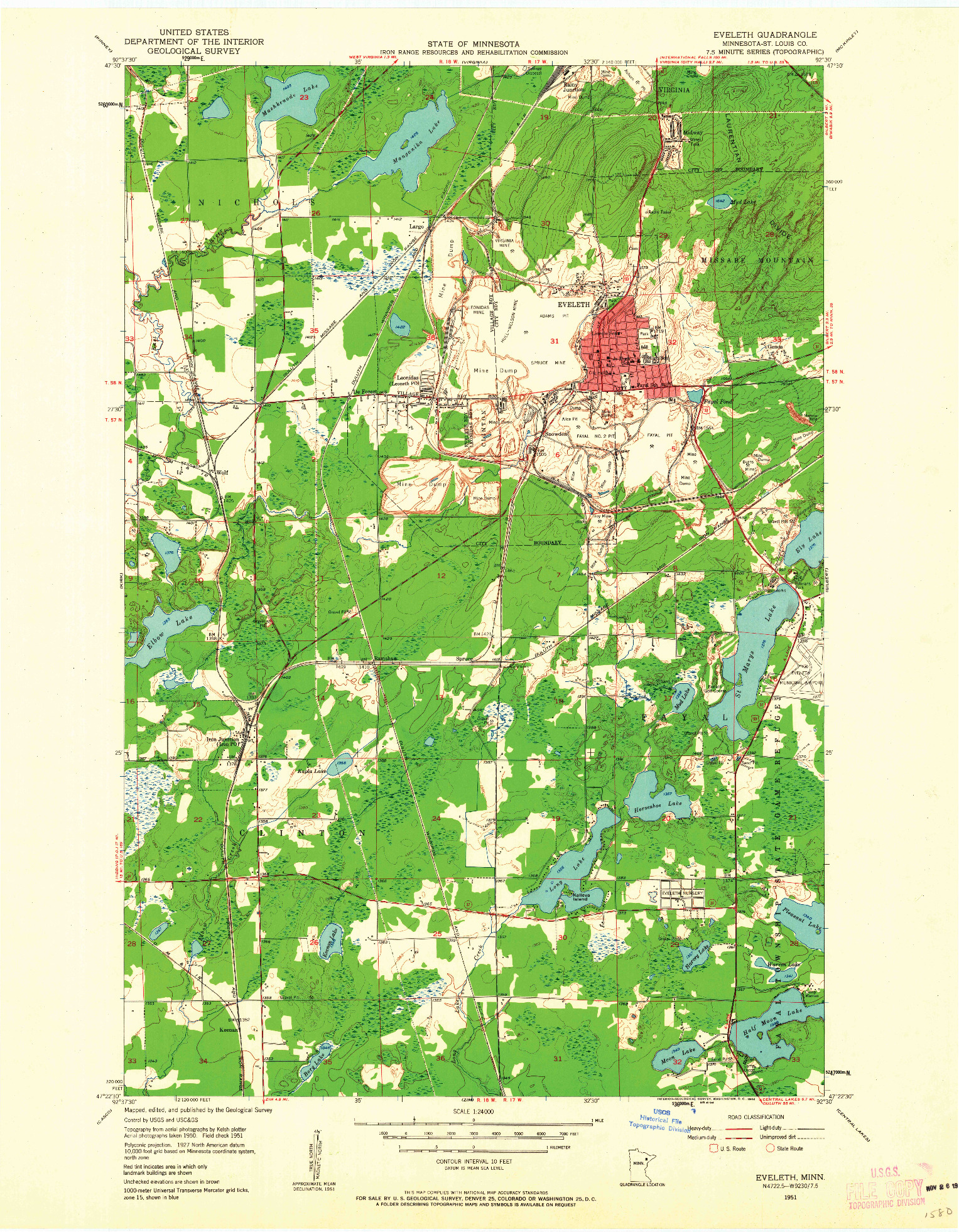 USGS 1:24000-SCALE QUADRANGLE FOR EVELETH, MN 1951