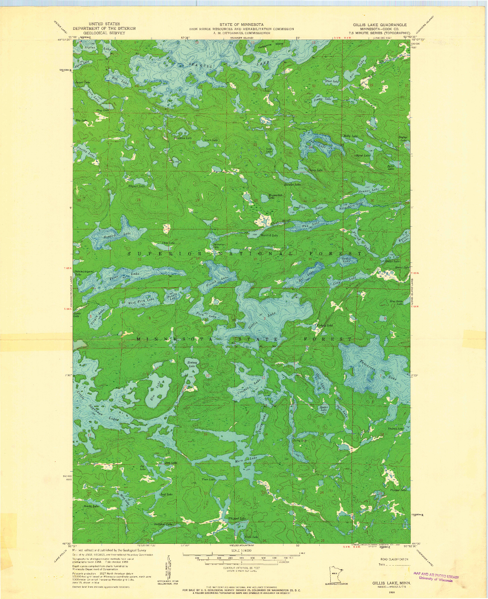 USGS 1:24000-SCALE QUADRANGLE FOR GILLIS LAKE, MN 1959