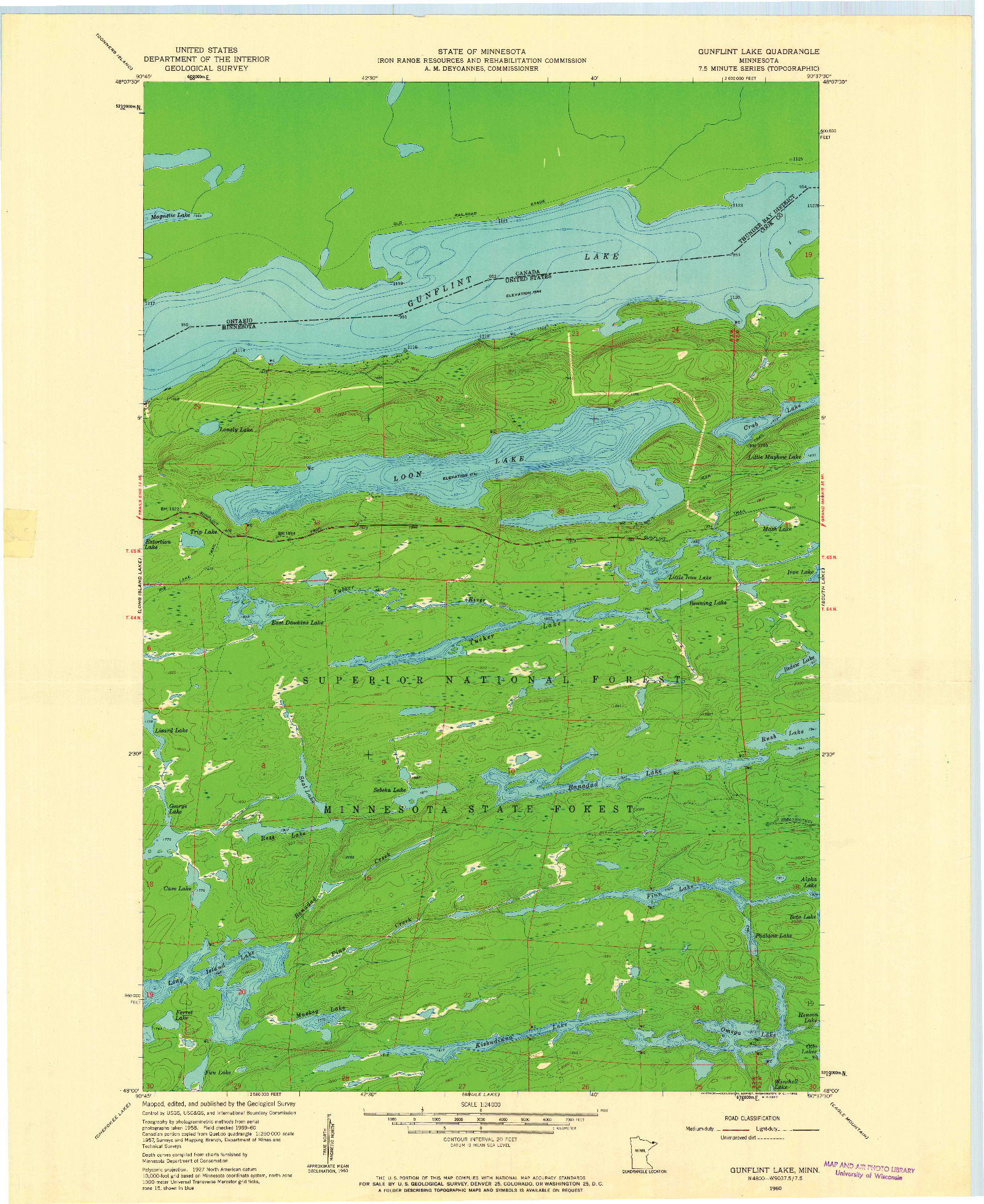 USGS 1:24000-SCALE QUADRANGLE FOR GUNFLINT LAKE, MN 1960