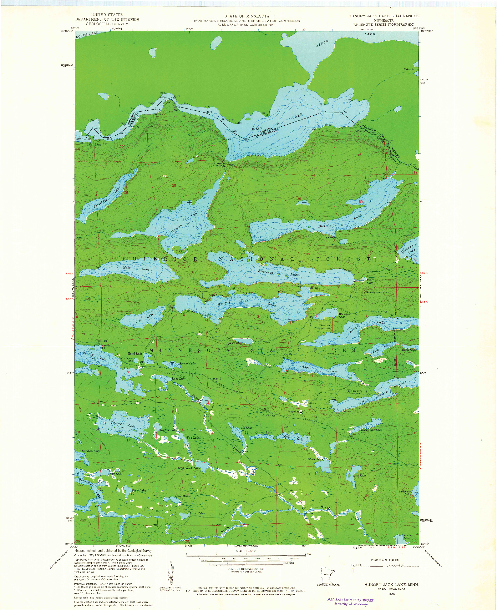 USGS 1:24000-SCALE QUADRANGLE FOR HUNGRY JACK LAKE, MN 1959