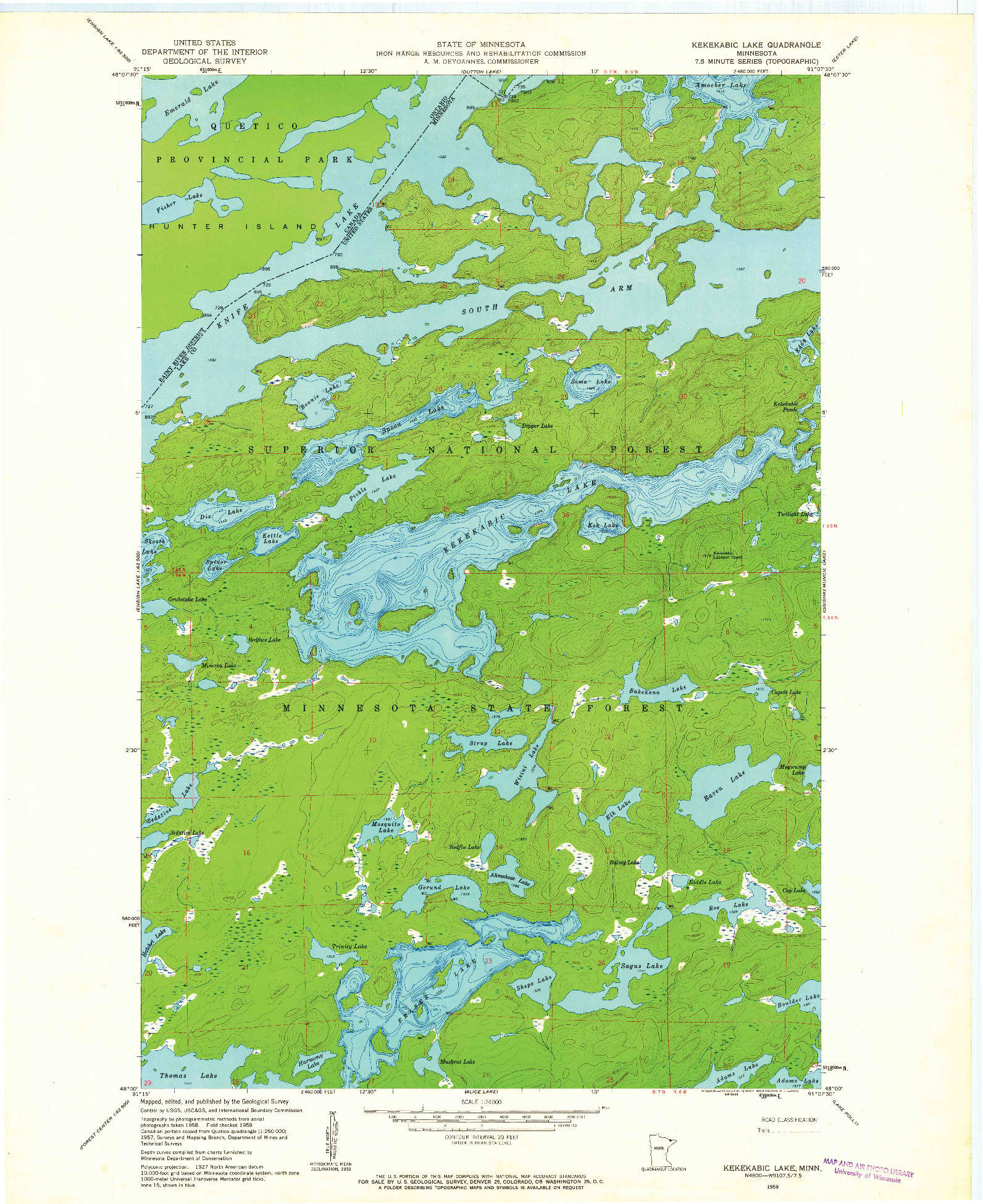 USGS 1:24000-SCALE QUADRANGLE FOR KEKEKABIC LAKE, MN 1959