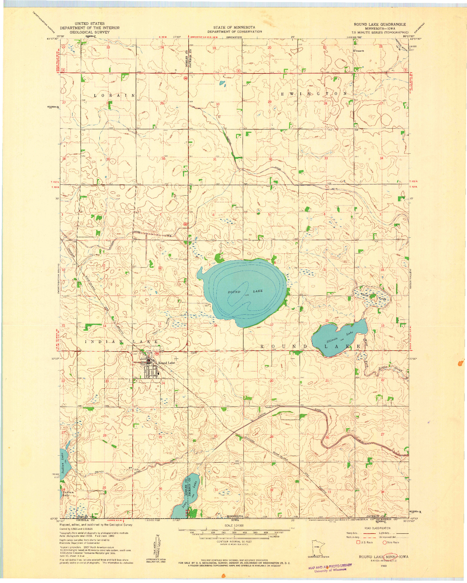 USGS 1:24000-SCALE QUADRANGLE FOR ROUND LAKE, MN 1960