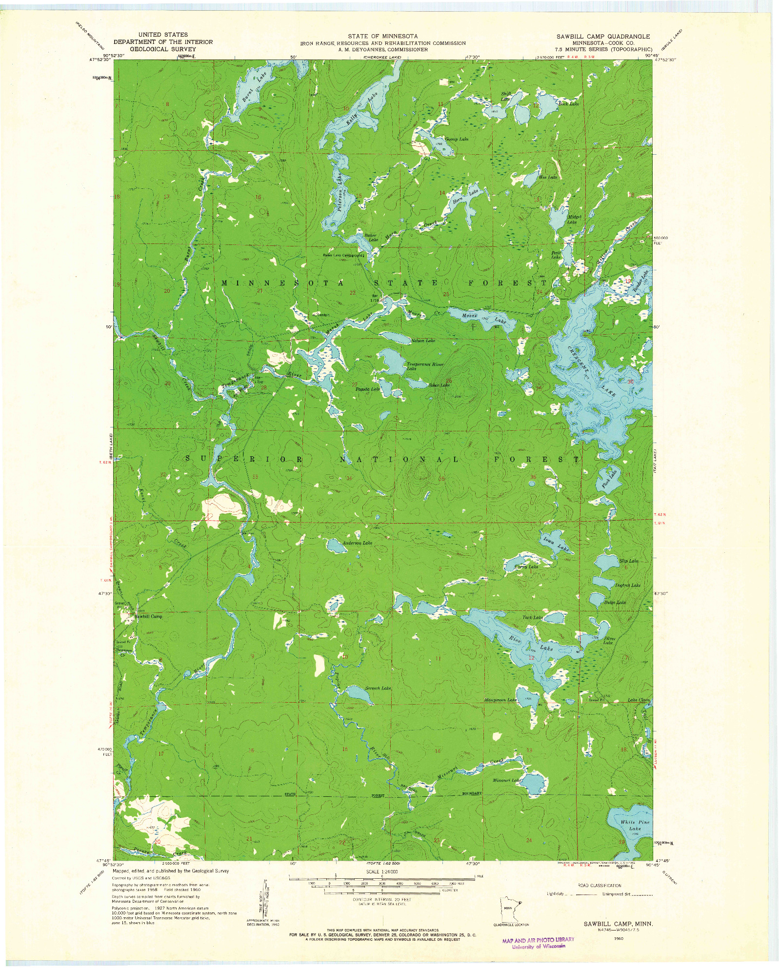 USGS 1:24000-SCALE QUADRANGLE FOR SAWBILL CAMP, MN 1960