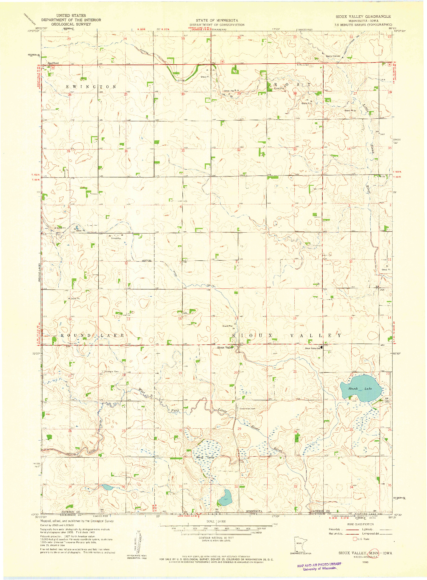 USGS 1:24000-SCALE QUADRANGLE FOR SIOUX VALLEY, MN 1960