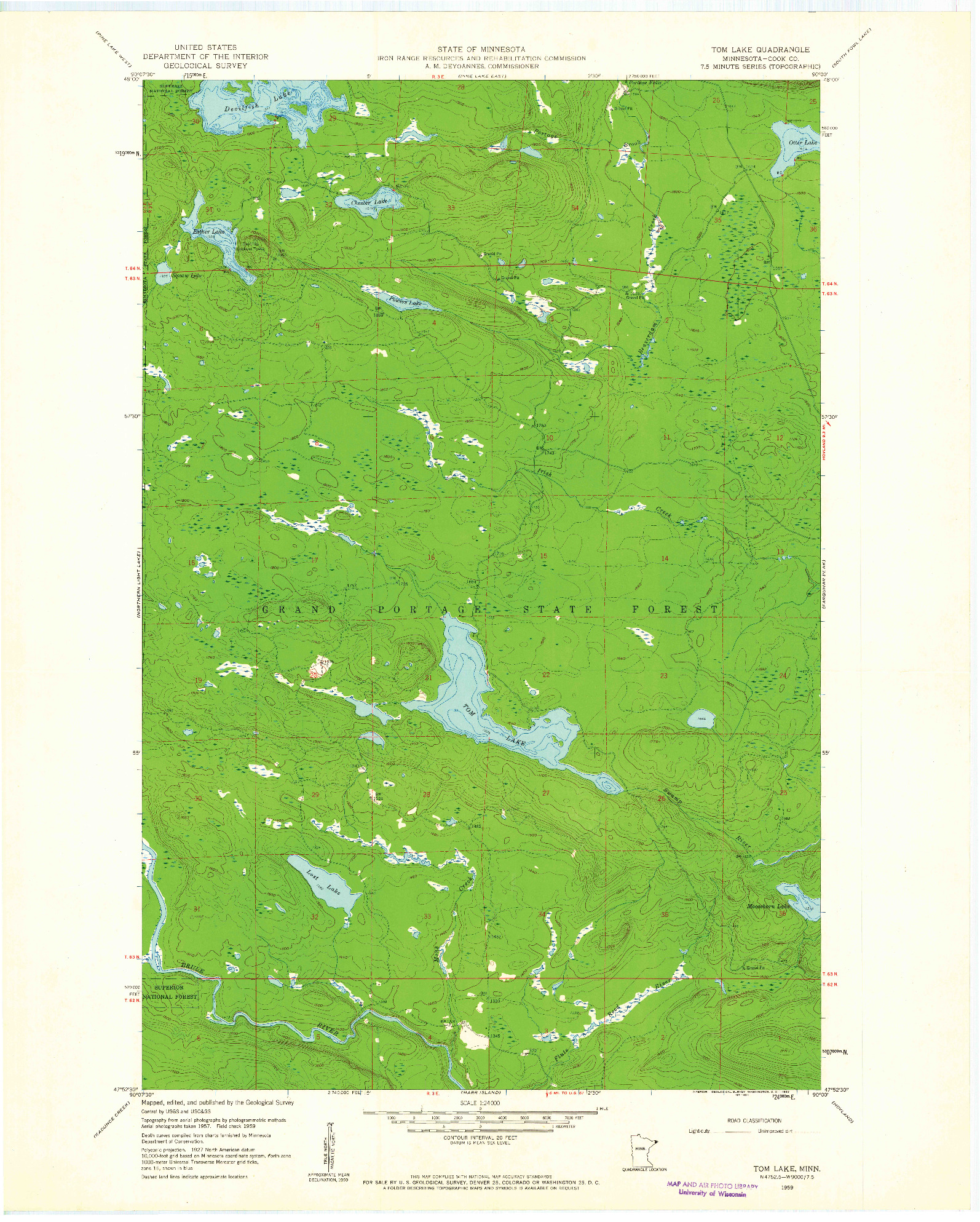 USGS 1:24000-SCALE QUADRANGLE FOR TOM LAKE, MN 1959