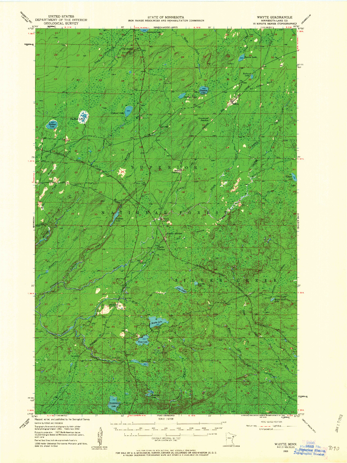 USGS 1:62500-SCALE QUADRANGLE FOR WHYTE, MN 1953