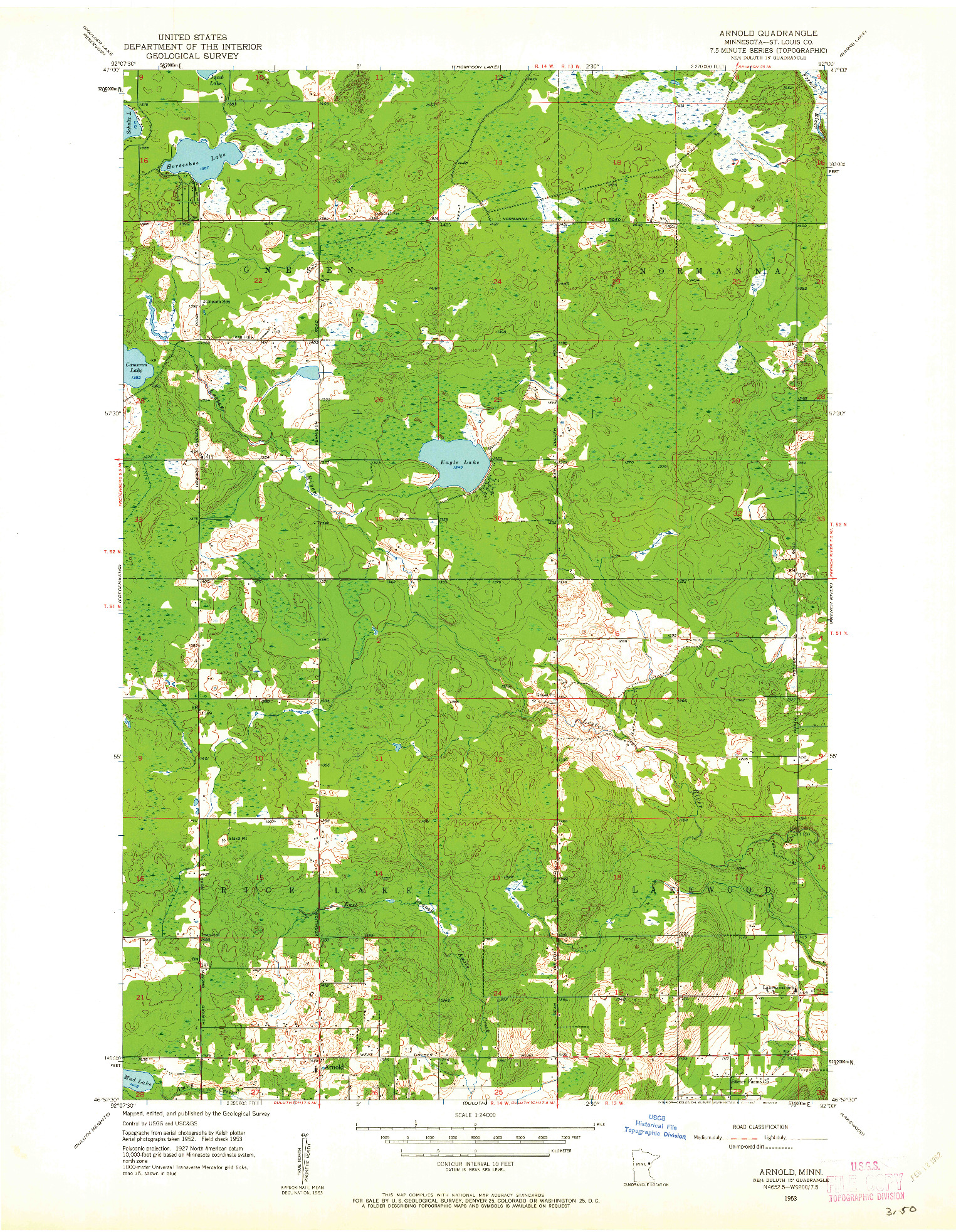 USGS 1:24000-SCALE QUADRANGLE FOR ARNOLD, MN 1953