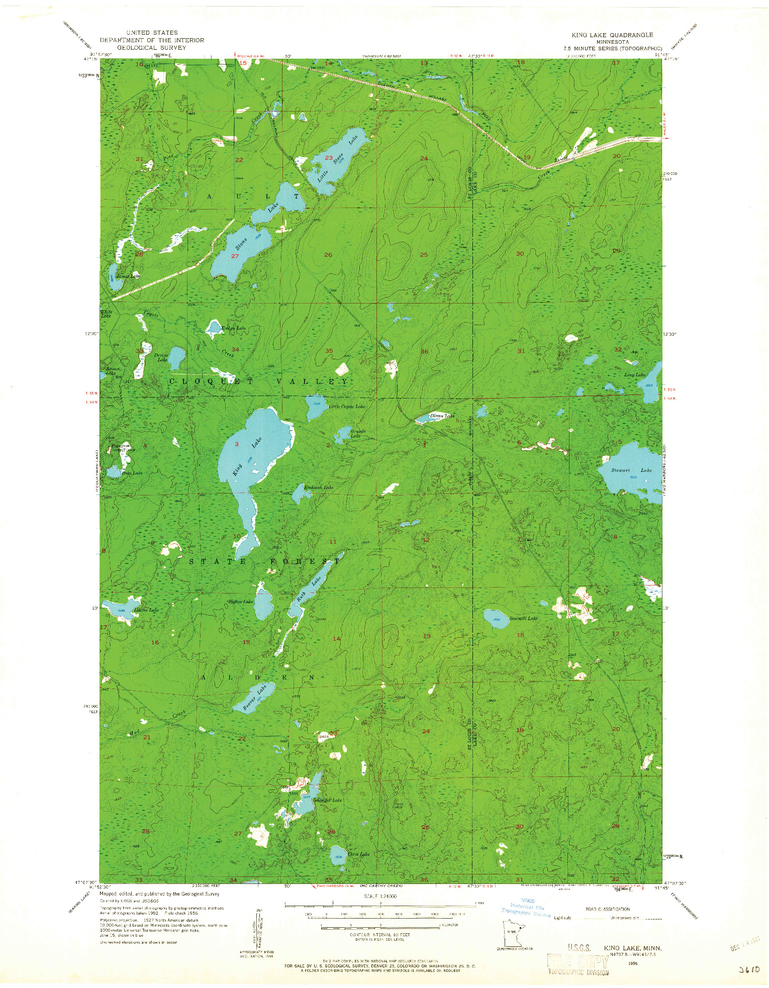 USGS 1:24000-SCALE QUADRANGLE FOR KING LAKE, MN 1956