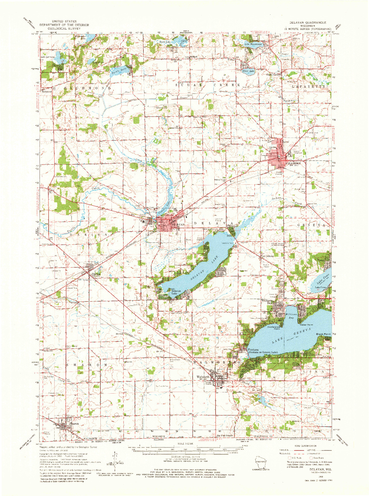 USGS 1:62500-SCALE QUADRANGLE FOR DELAVAN, WI 1960