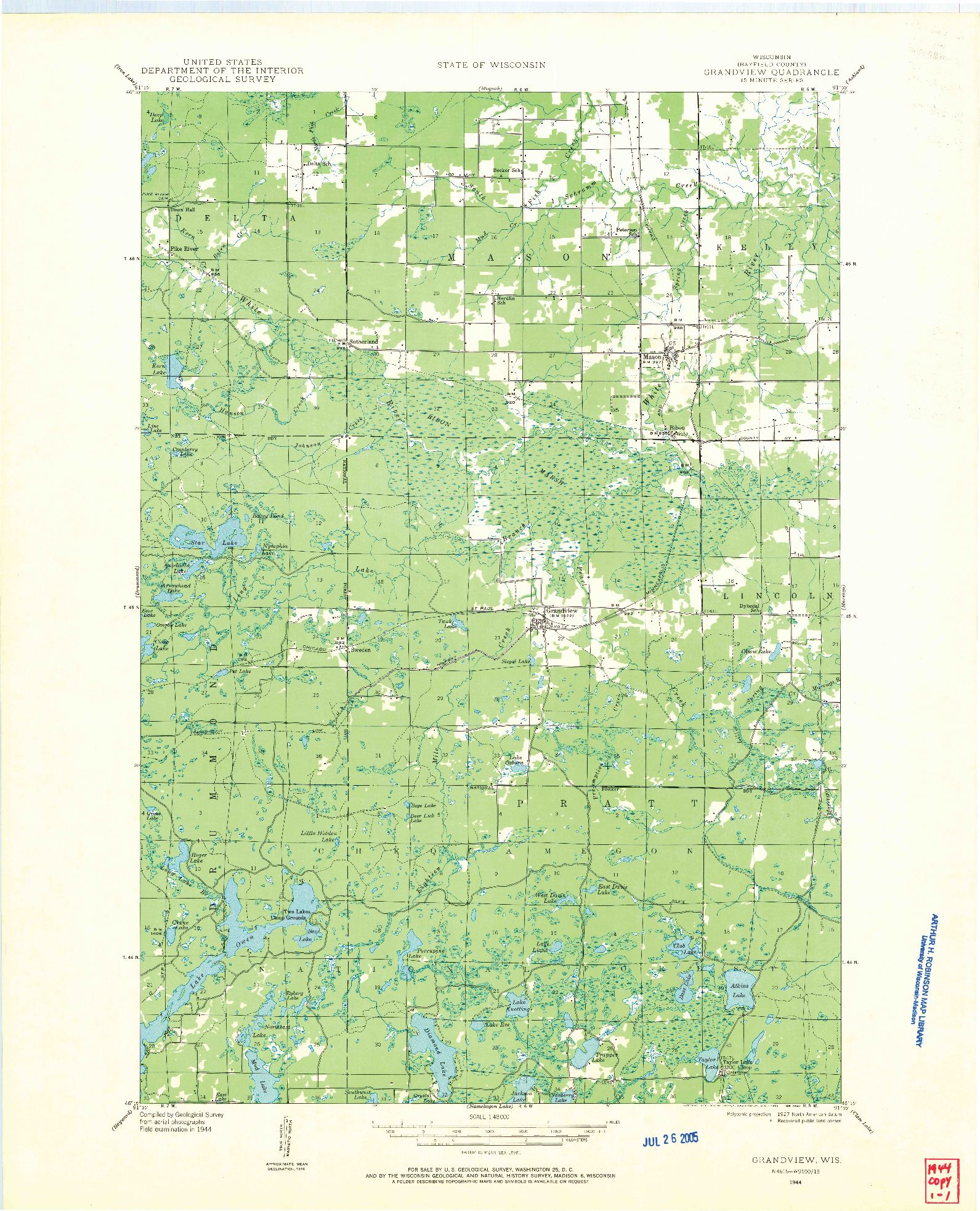 USGS 1:48000-SCALE QUADRANGLE FOR GRANDVIEW, WI 1944