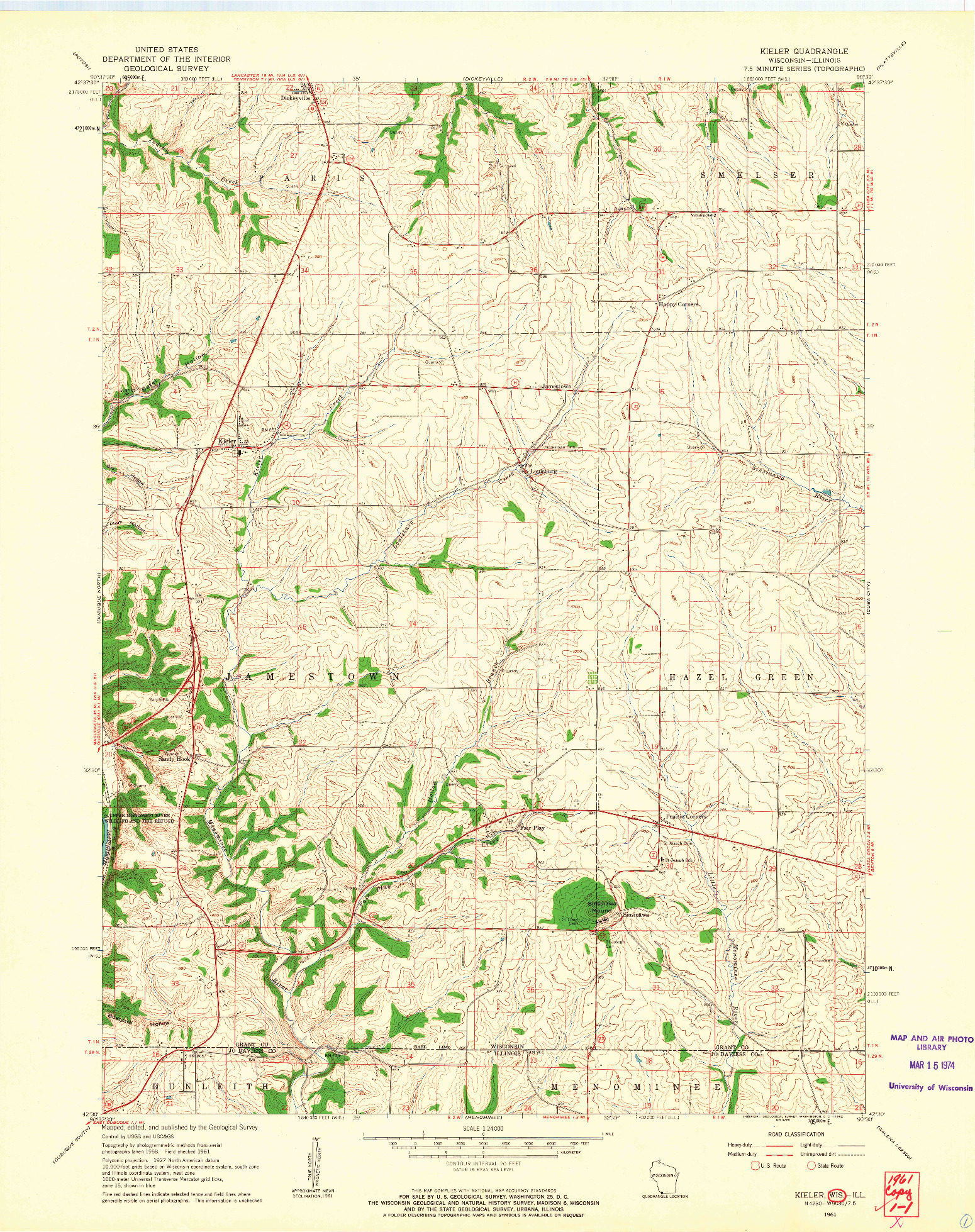USGS 1:24000-SCALE QUADRANGLE FOR KIELER, WI 1961