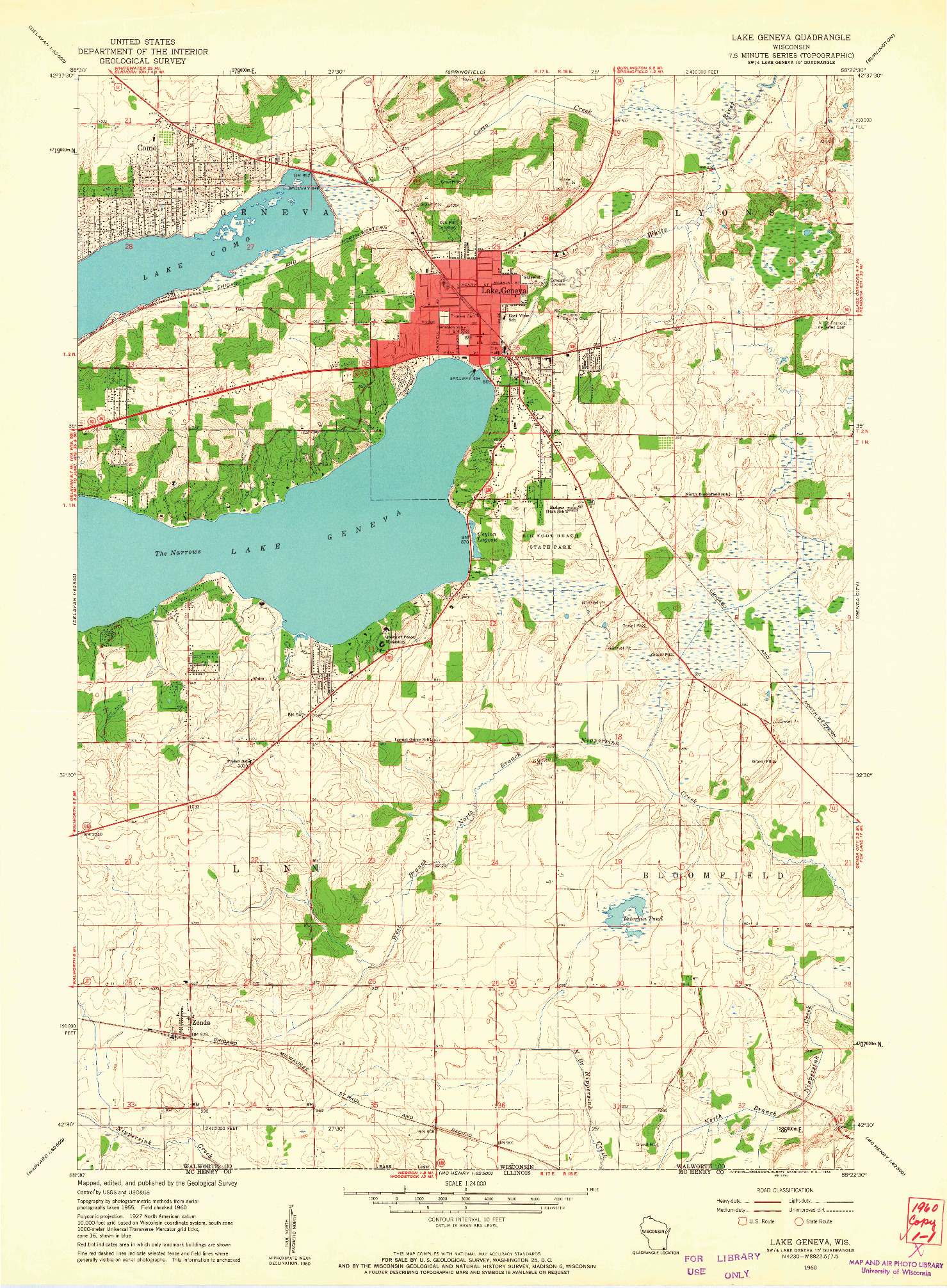 USGS 1:24000-SCALE QUADRANGLE FOR LAKE GENEVA, WI 1960