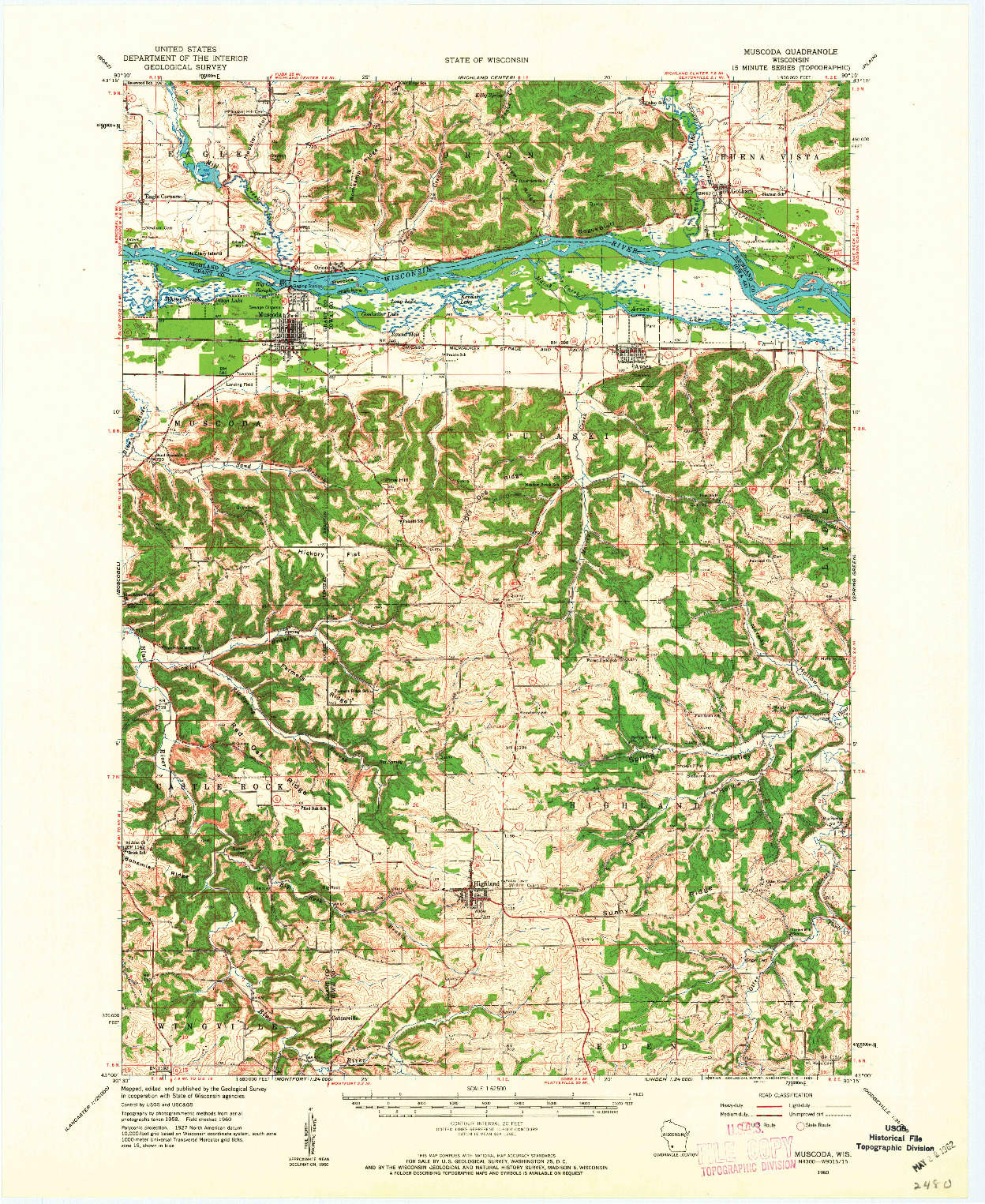 USGS 1:62500-SCALE QUADRANGLE FOR MUSCODA, WI 1960