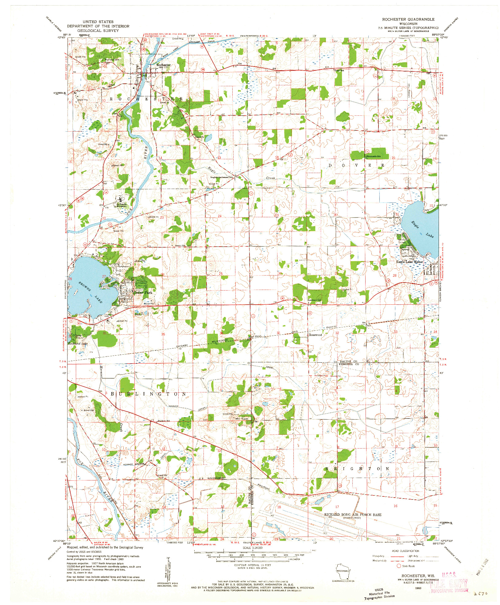 USGS 1:24000-SCALE QUADRANGLE FOR ROCHESTER, WI 1960