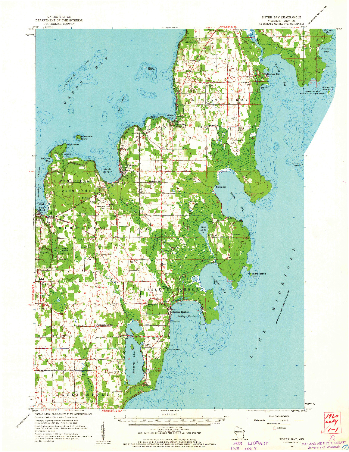 USGS 1:62500-SCALE QUADRANGLE FOR SISTER BAY, WI 1960