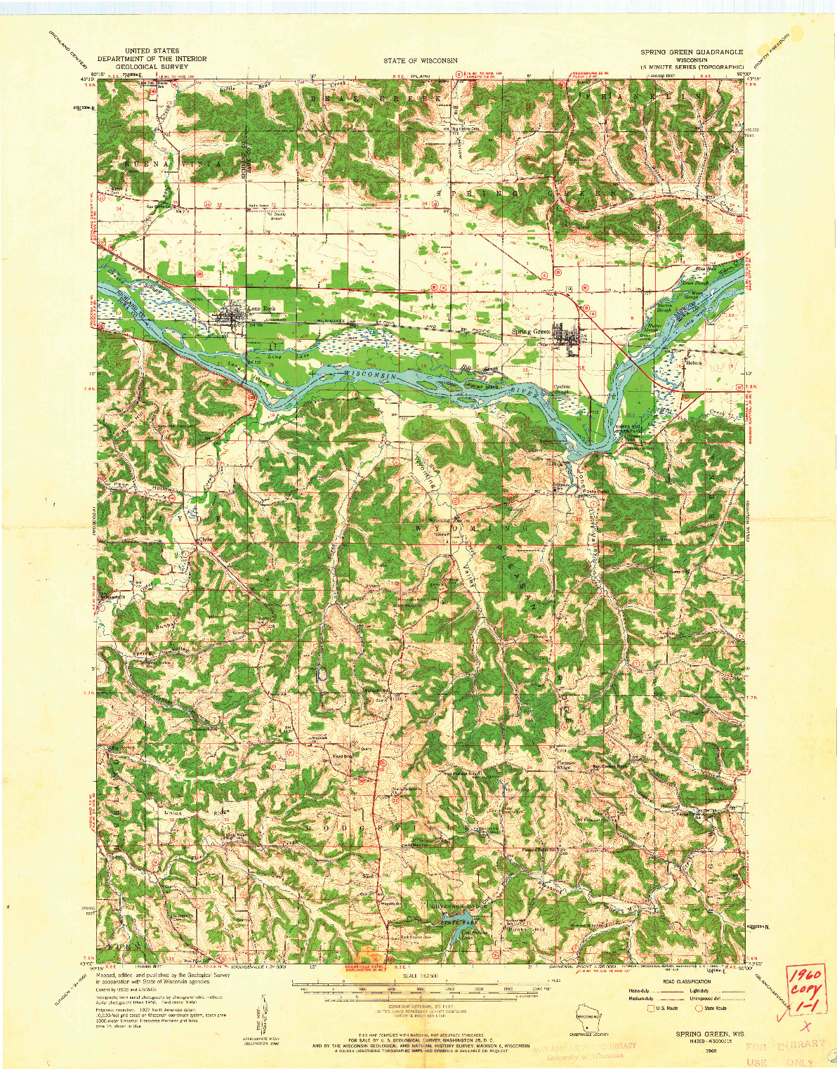 USGS 1:62500-SCALE QUADRANGLE FOR SPRING GREEN, WI 1960