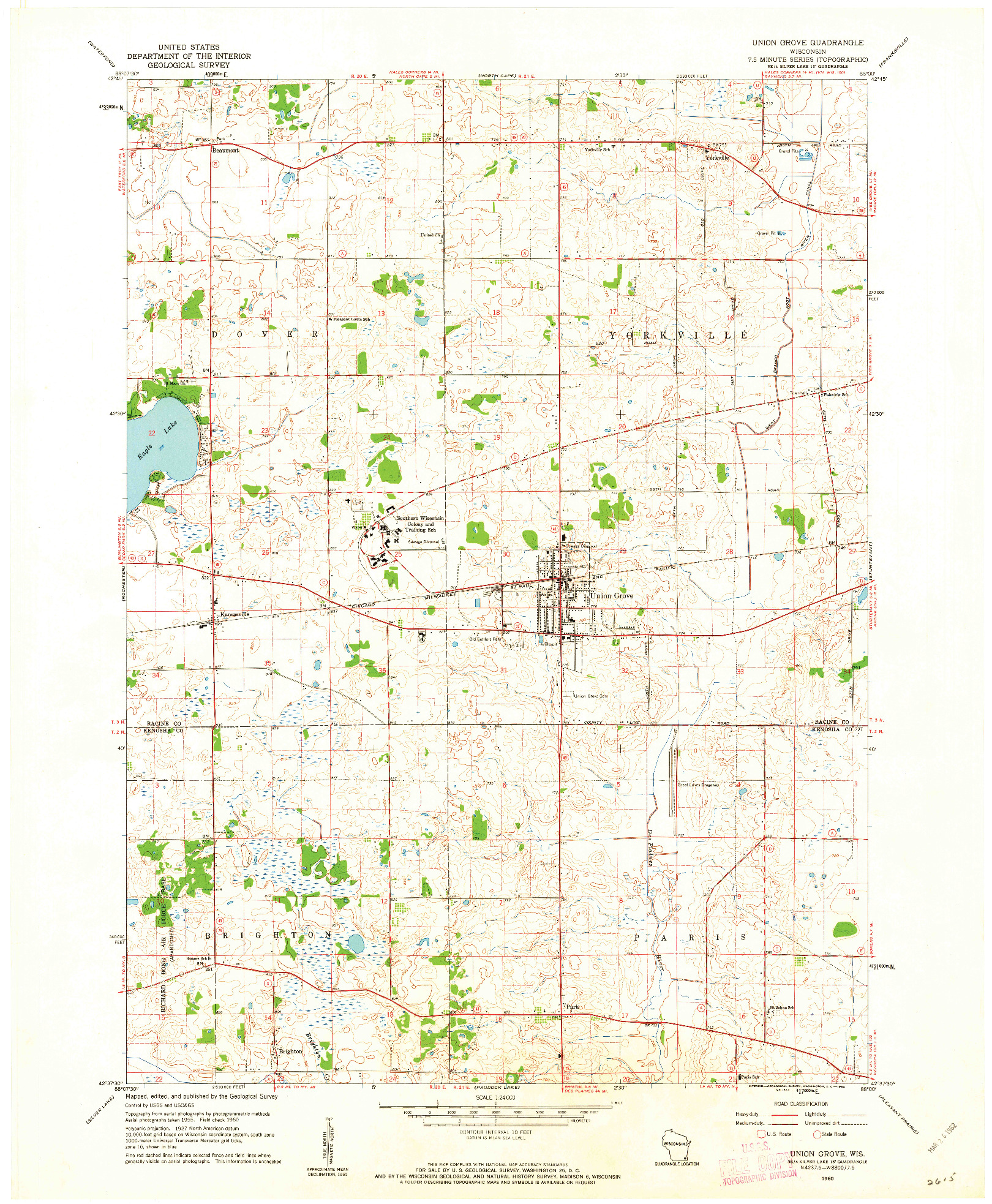 USGS 1:24000-SCALE QUADRANGLE FOR UNION GROVE, WI 1960