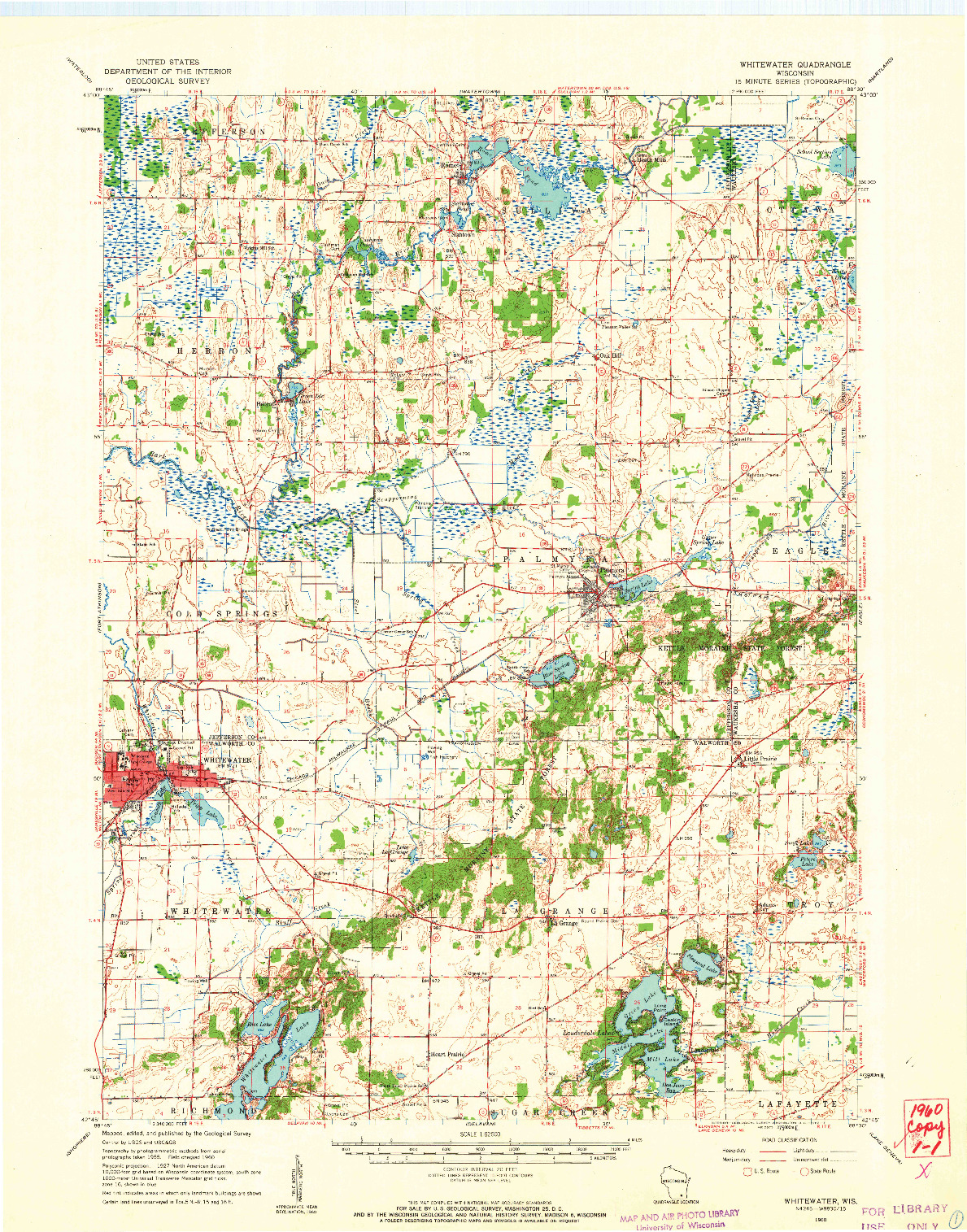 USGS 1:62500-SCALE QUADRANGLE FOR WHITEWATER, WI 1960
