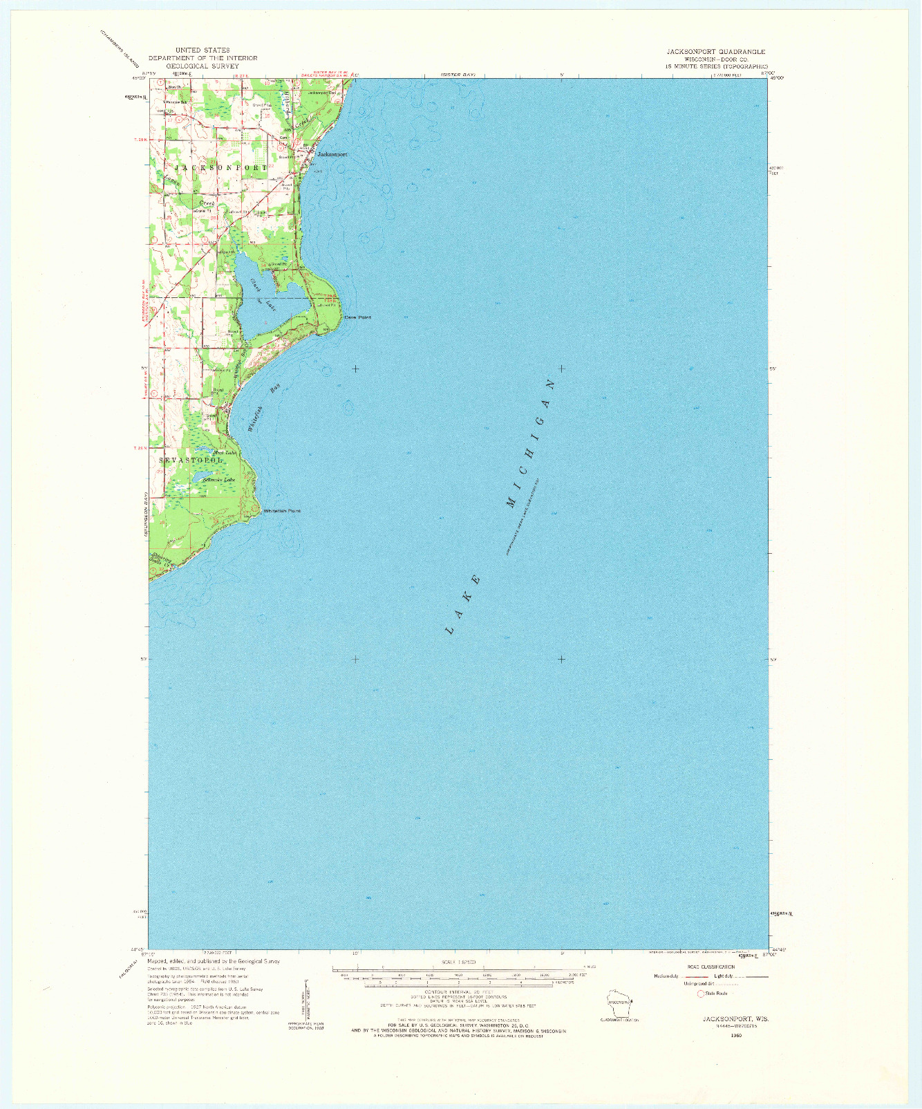 USGS 1:62500-SCALE QUADRANGLE FOR JACKSONPORT, WI 1960