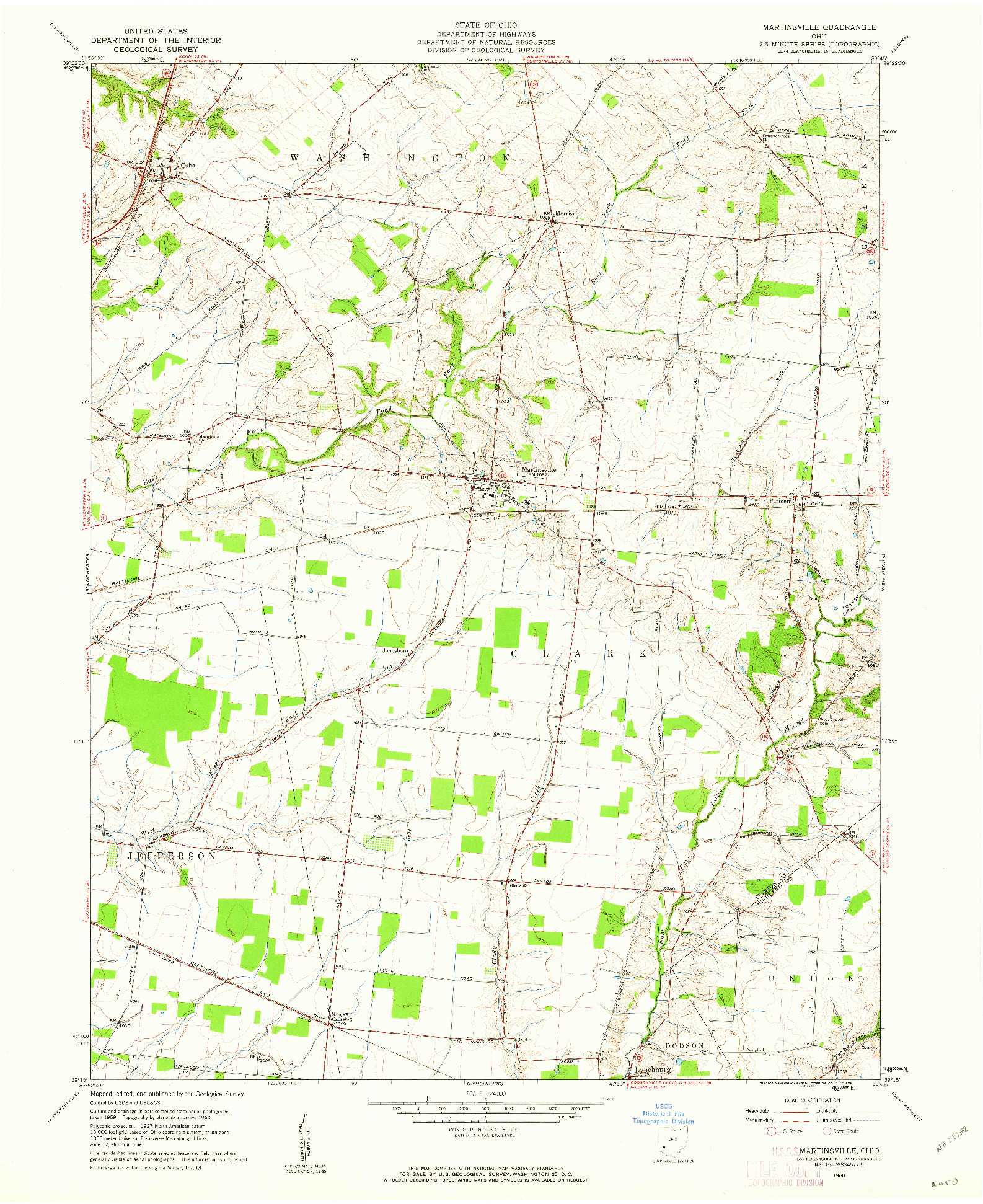 USGS 1:24000-SCALE QUADRANGLE FOR MARTINSVILLE, OH 1960