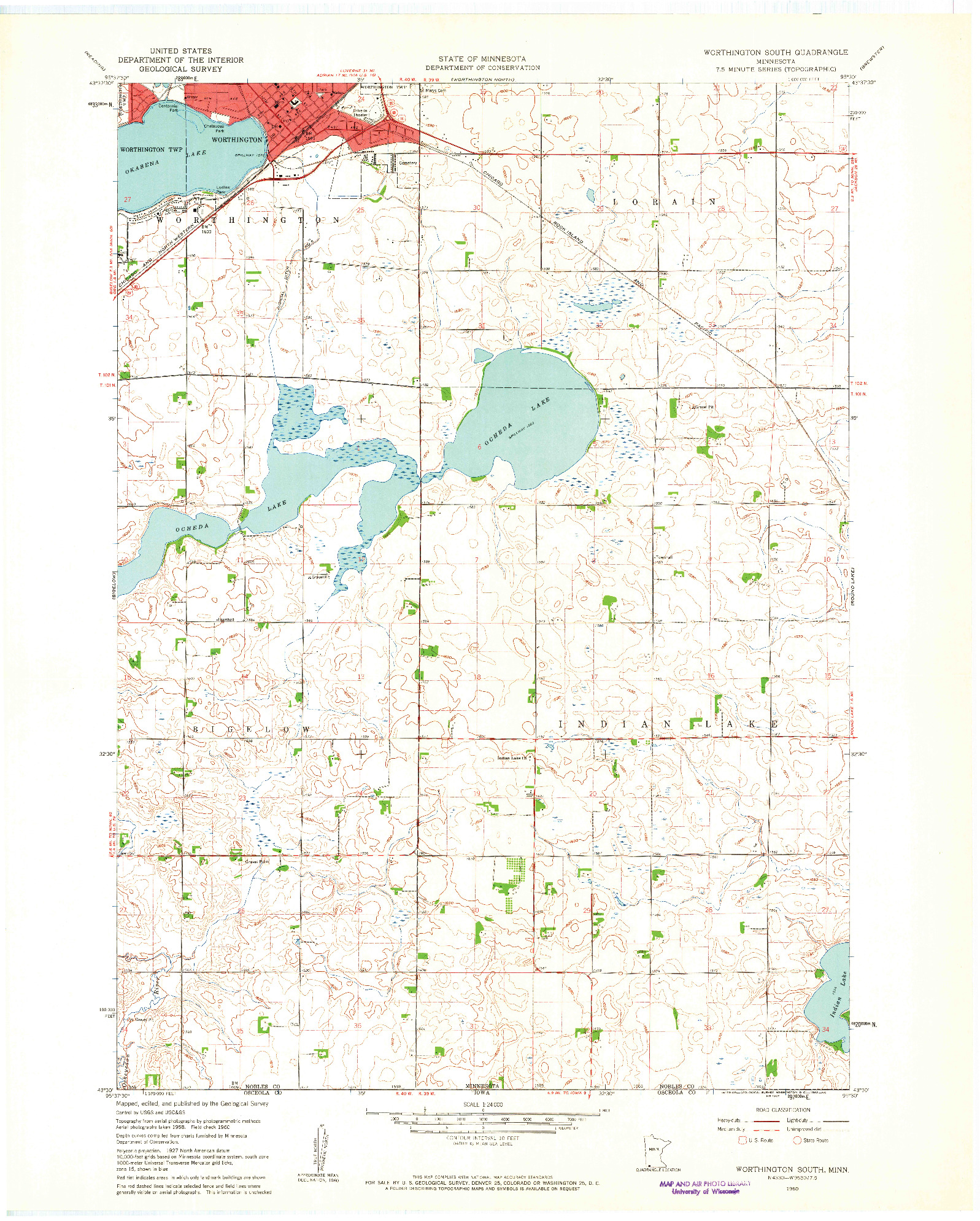 USGS 1:24000-SCALE QUADRANGLE FOR WORTHINGTON SOUTH, MN 1960