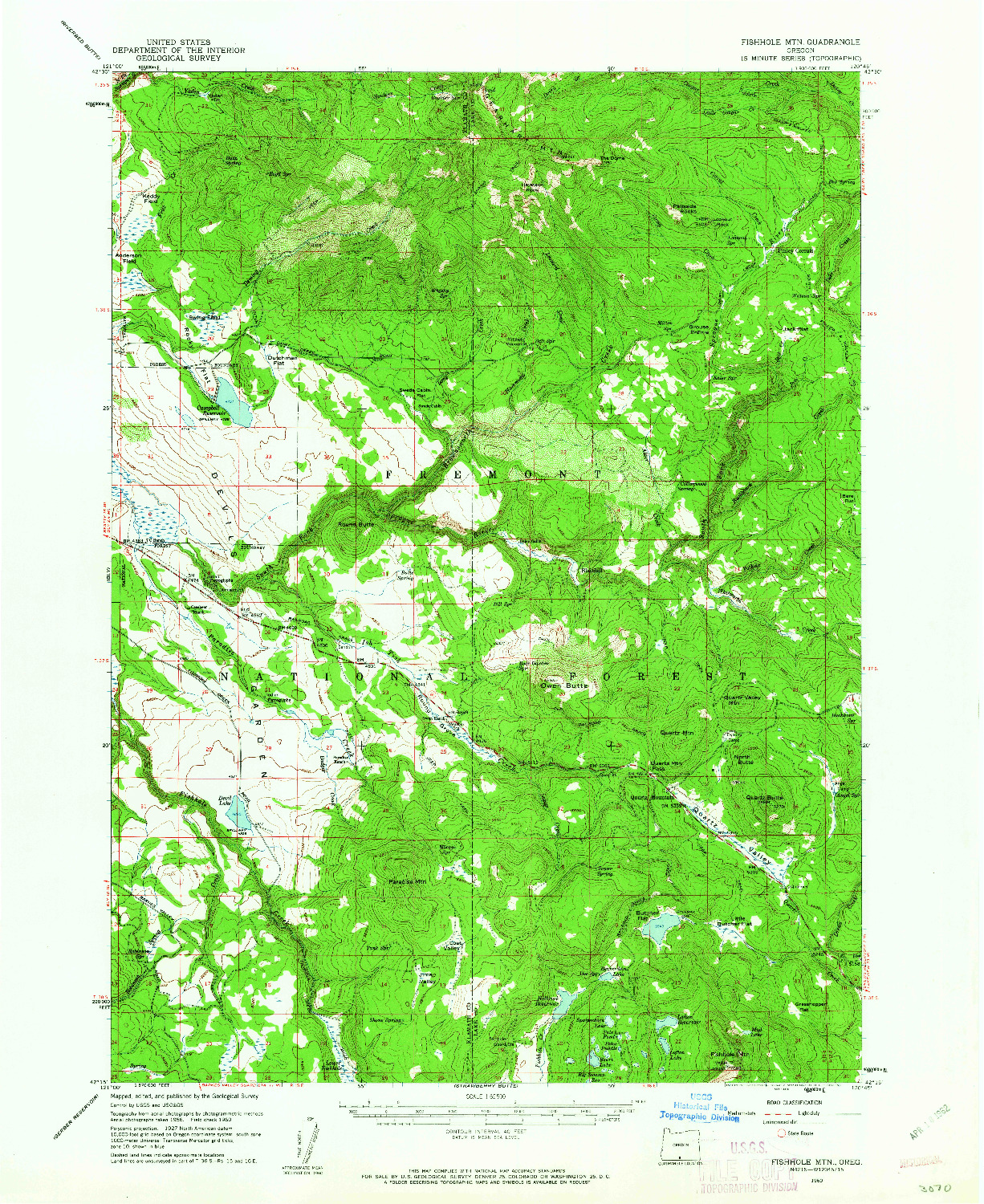 USGS 1:62500-SCALE QUADRANGLE FOR FISHHOLE MTN, OR 1960