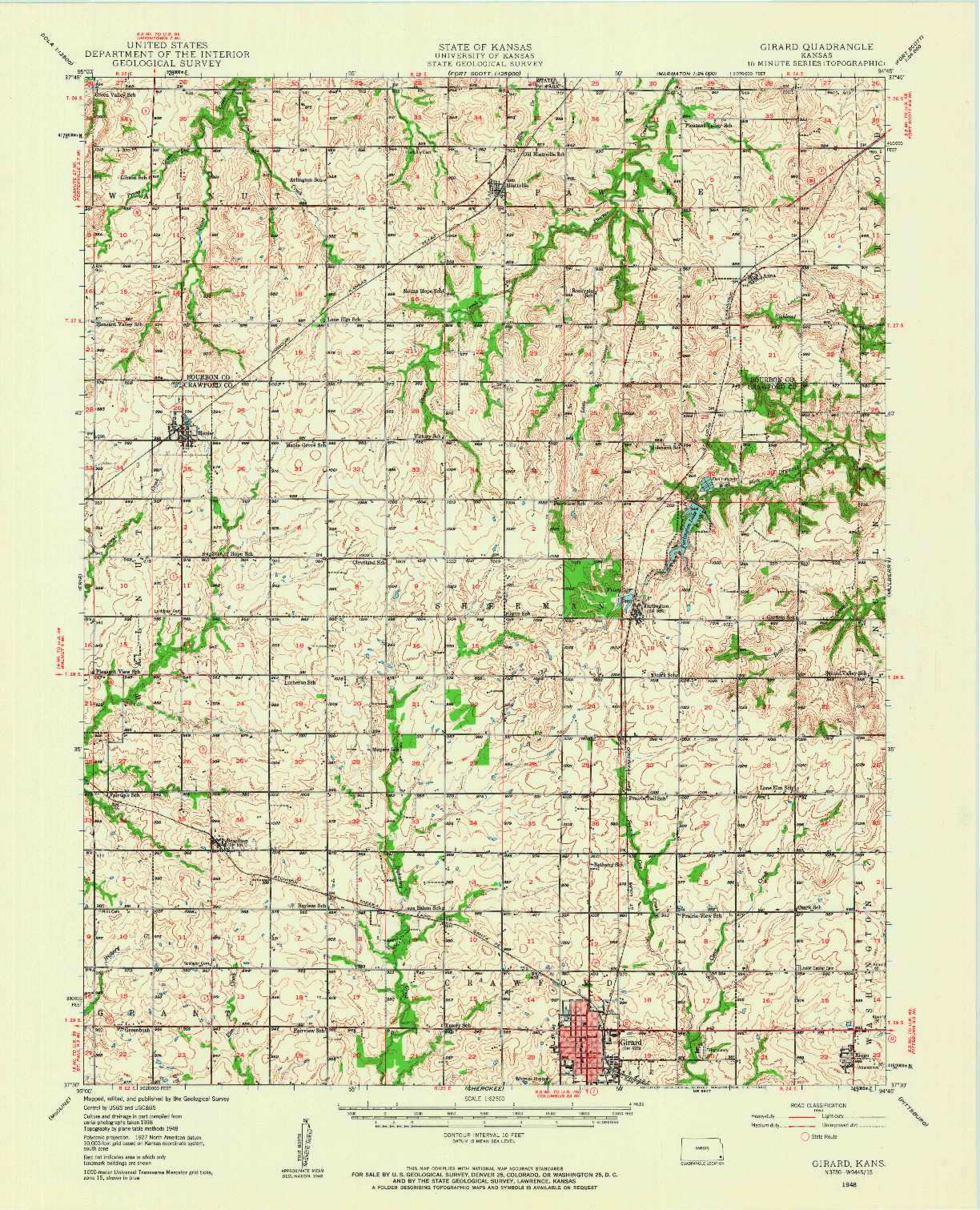 USGS 1:62500-SCALE QUADRANGLE FOR GIRARD, KS 1948