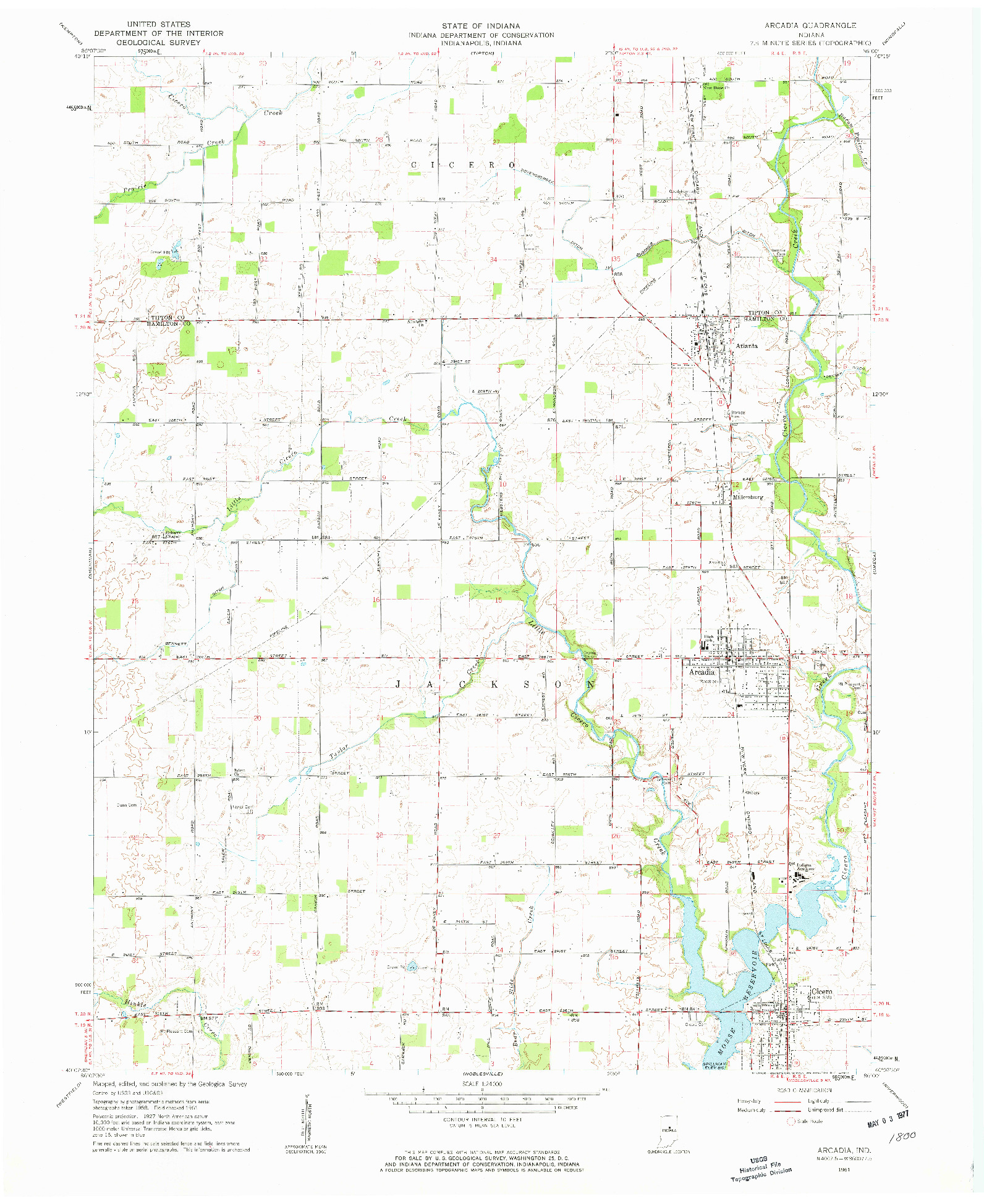 USGS 1:24000-SCALE QUADRANGLE FOR ARCADIA, IN 1961