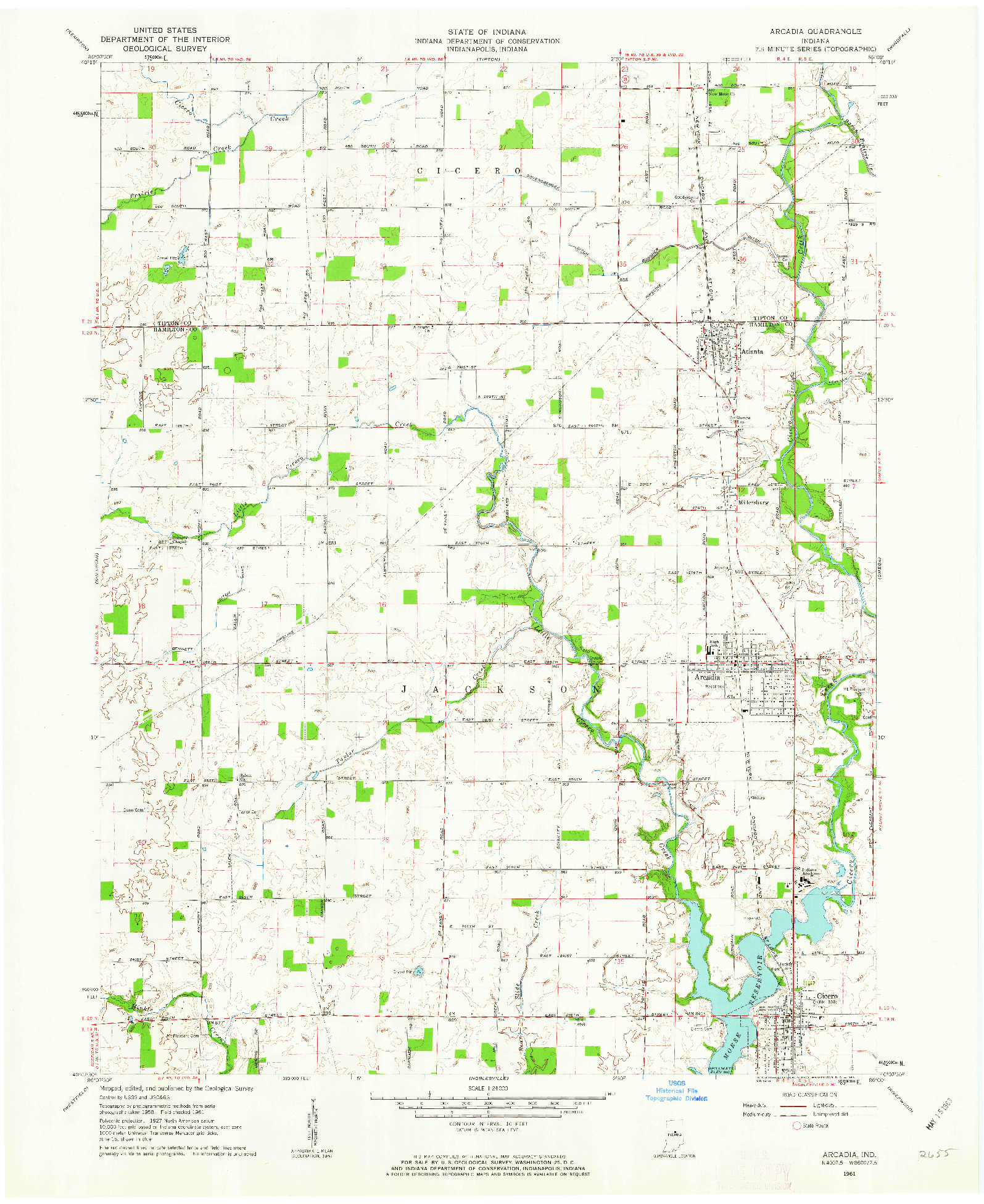 USGS 1:24000-SCALE QUADRANGLE FOR ARCADIA, IN 1961