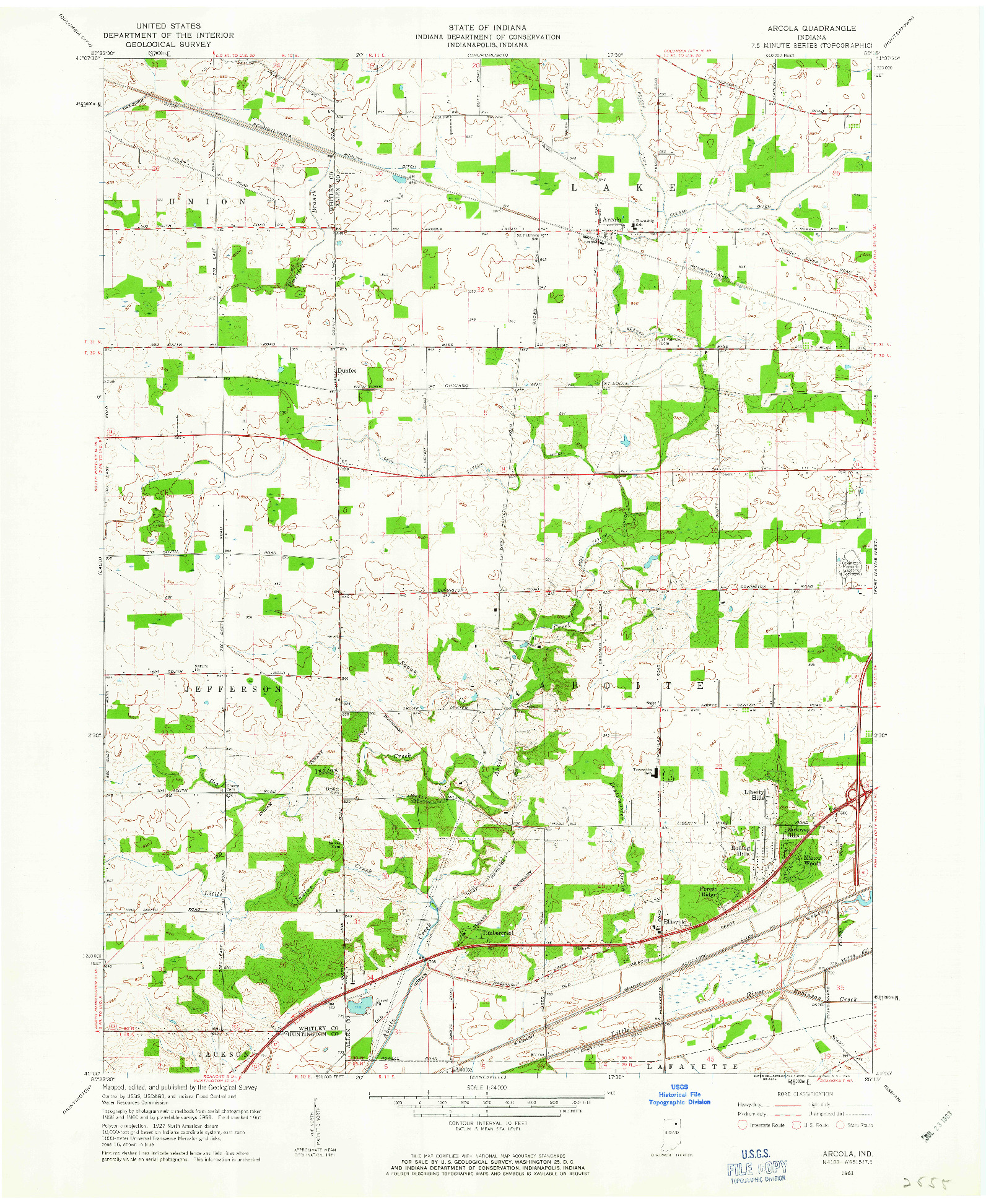 USGS 1:24000-SCALE QUADRANGLE FOR ARCOLA, IN 1961