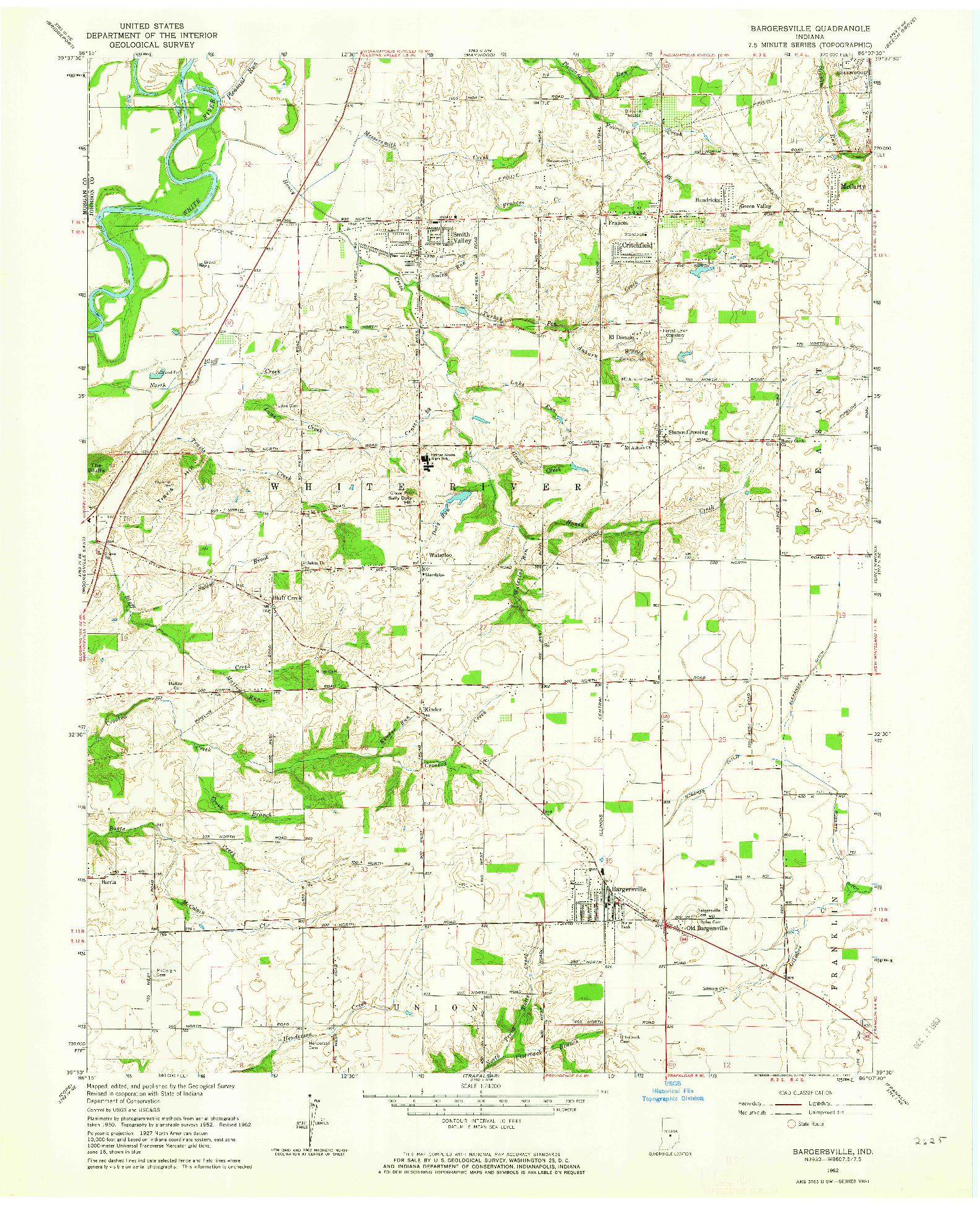 USGS 1:24000-SCALE QUADRANGLE FOR BARGERSVILLE, IN 1962