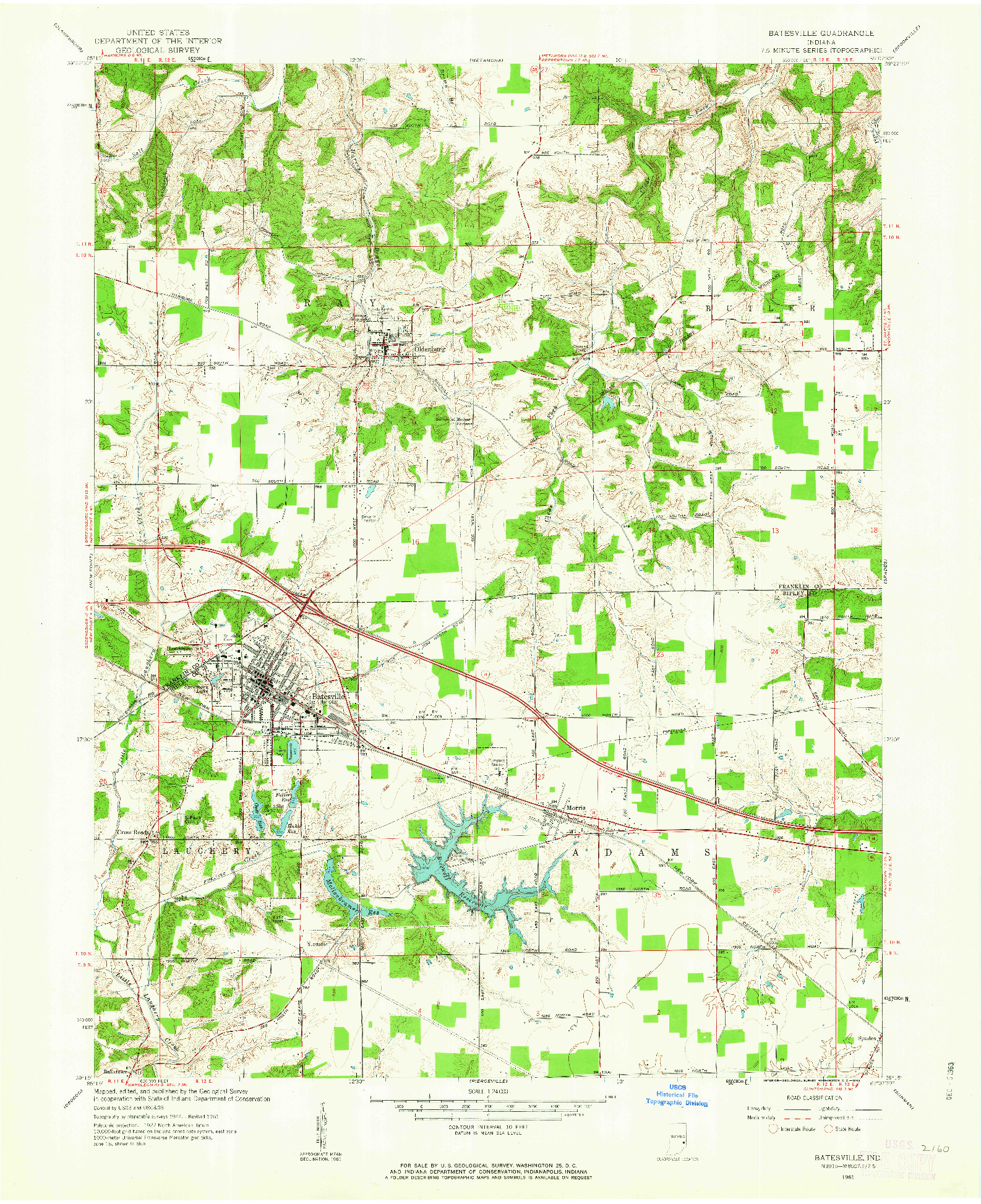 USGS 1:24000-SCALE QUADRANGLE FOR BATESVILLE, IN 1961