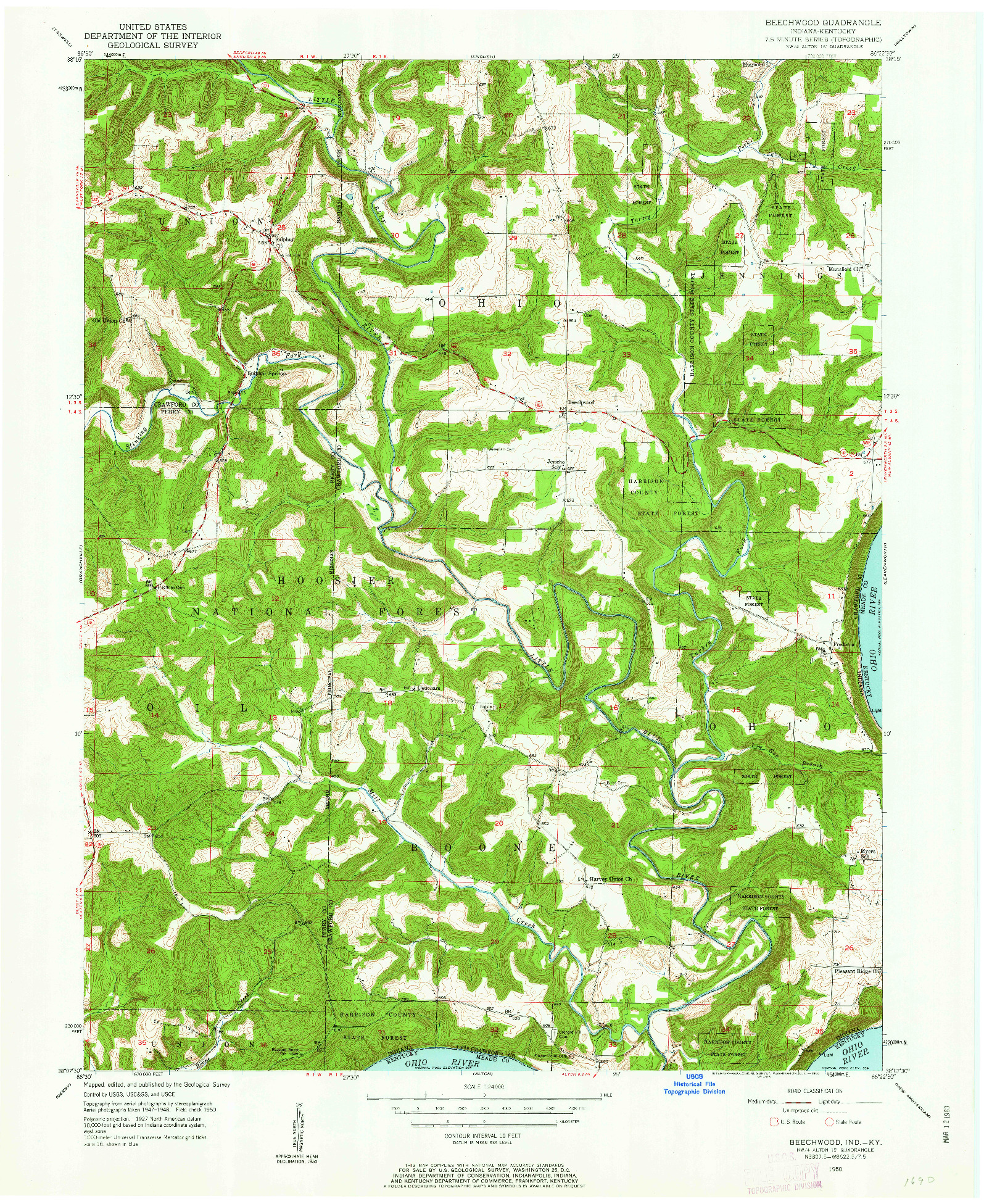 USGS 1:24000-SCALE QUADRANGLE FOR BEECHWOOD, IN 1950