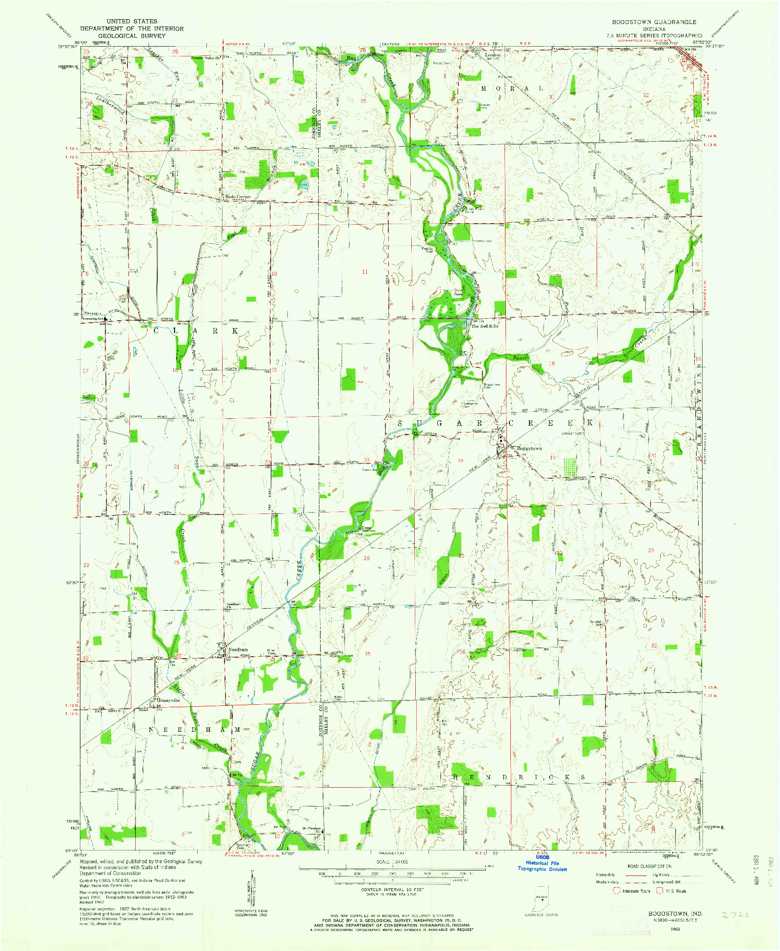 USGS 1:24000-SCALE QUADRANGLE FOR BOGGSTOWN, IN 1962