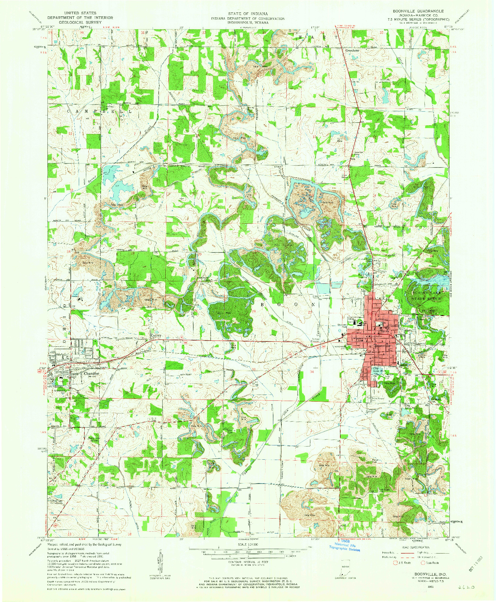 USGS 1:24000-SCALE QUADRANGLE FOR BOONVILLE, IN 1961