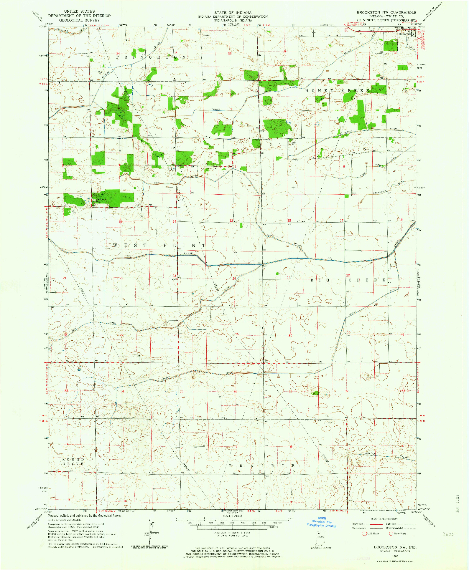 USGS 1:24000-SCALE QUADRANGLE FOR BROOKSTON NW, IN 1962