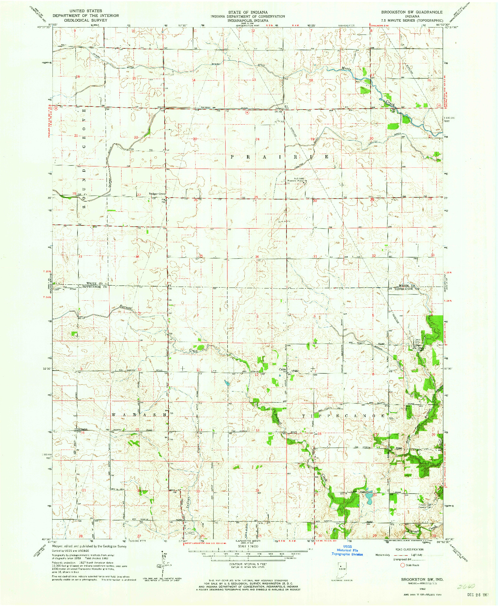 USGS 1:24000-SCALE QUADRANGLE FOR BROOKSTON SW, IN 1962