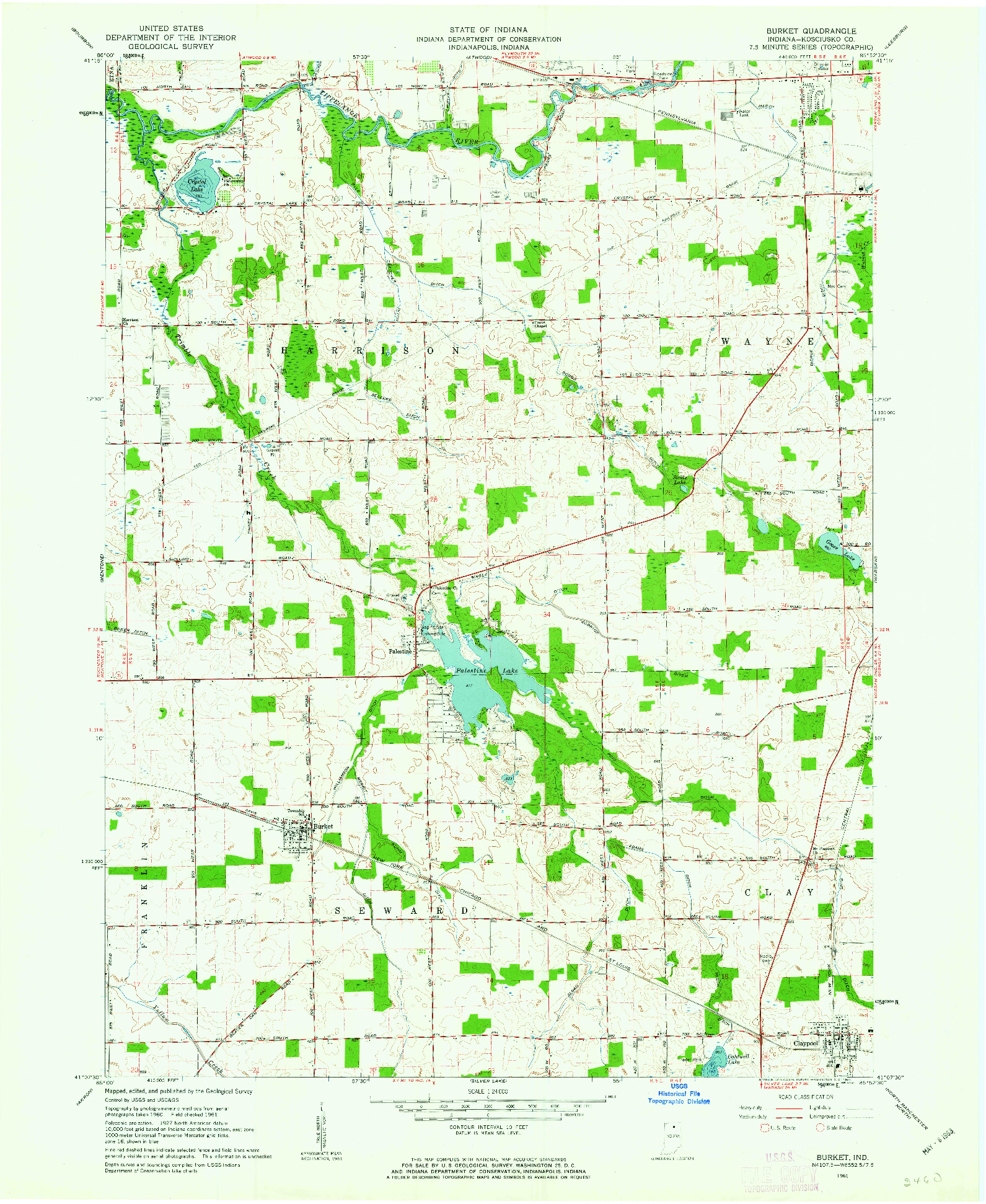 USGS 1:24000-SCALE QUADRANGLE FOR BURKET, IN 1961