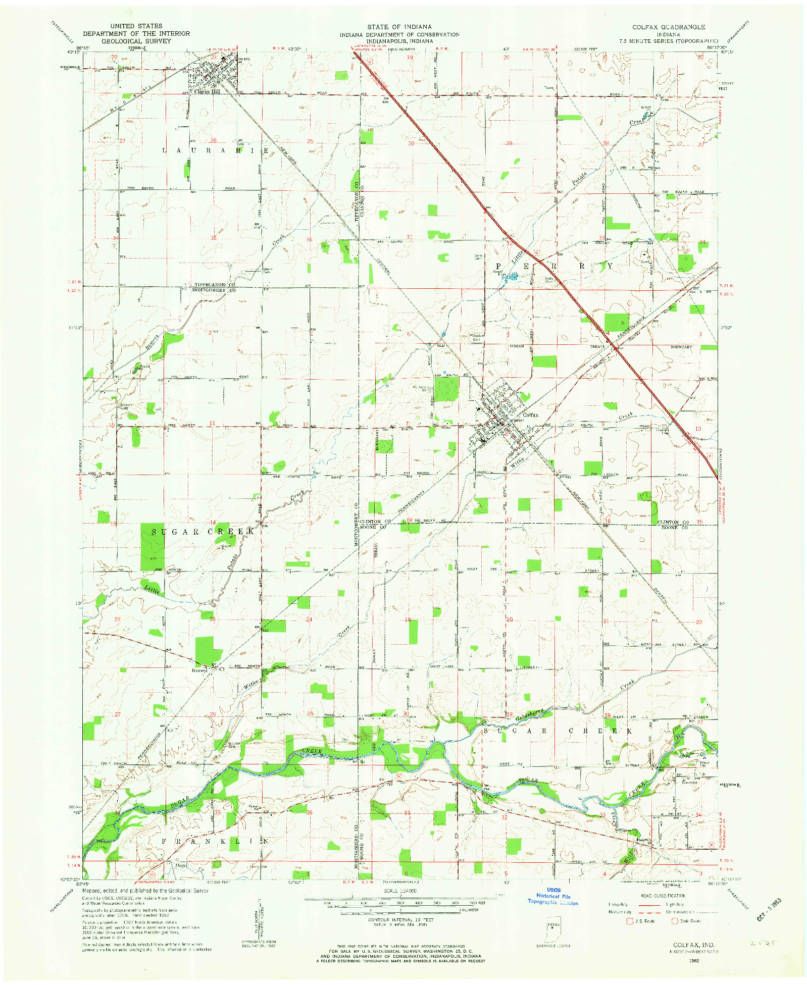 USGS 1:24000-SCALE QUADRANGLE FOR COLFAX, IN 1962