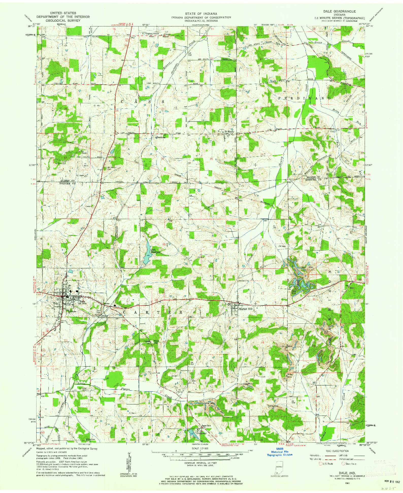 USGS 1:24000-SCALE QUADRANGLE FOR DALE, IN 1961