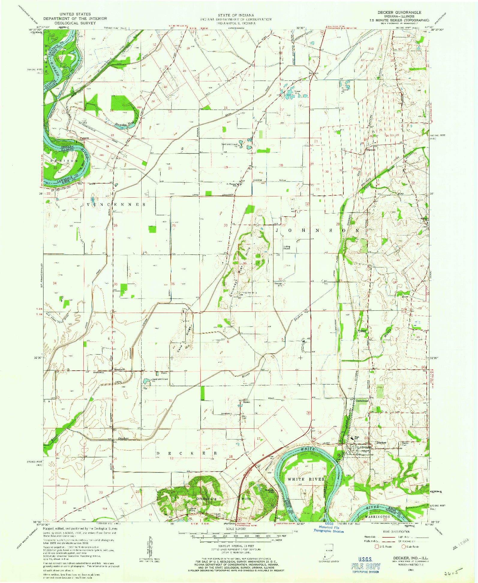 USGS 1:24000-SCALE QUADRANGLE FOR DECKER, IN 1961