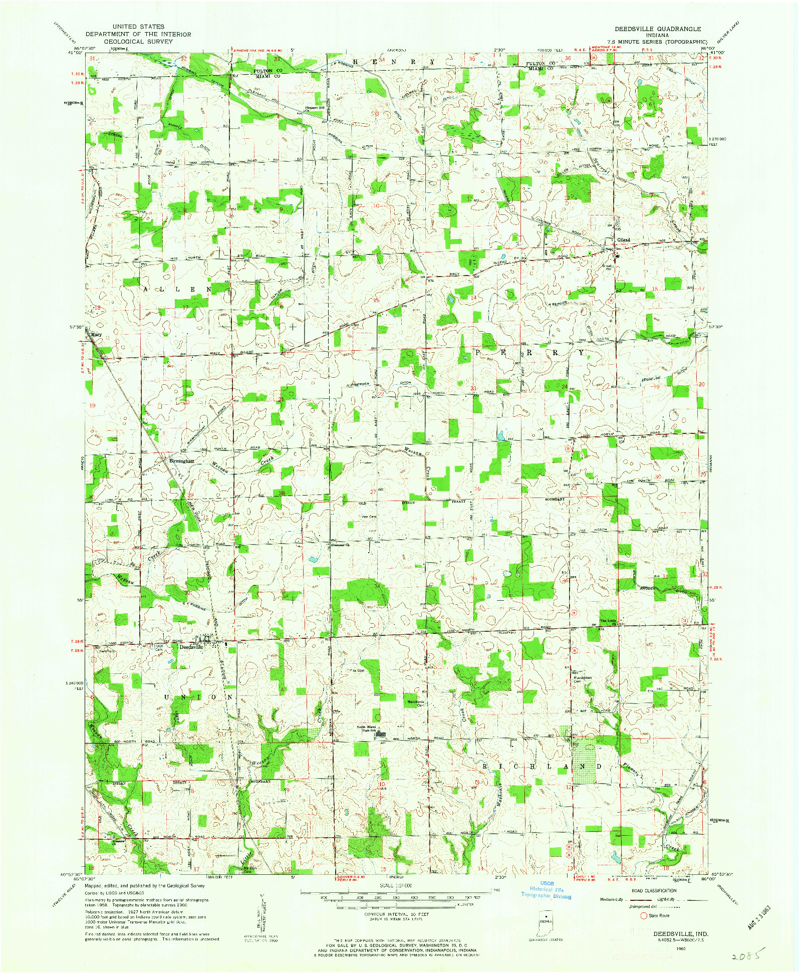 USGS 1:24000-SCALE QUADRANGLE FOR DEEDSVILLE, IN 1960