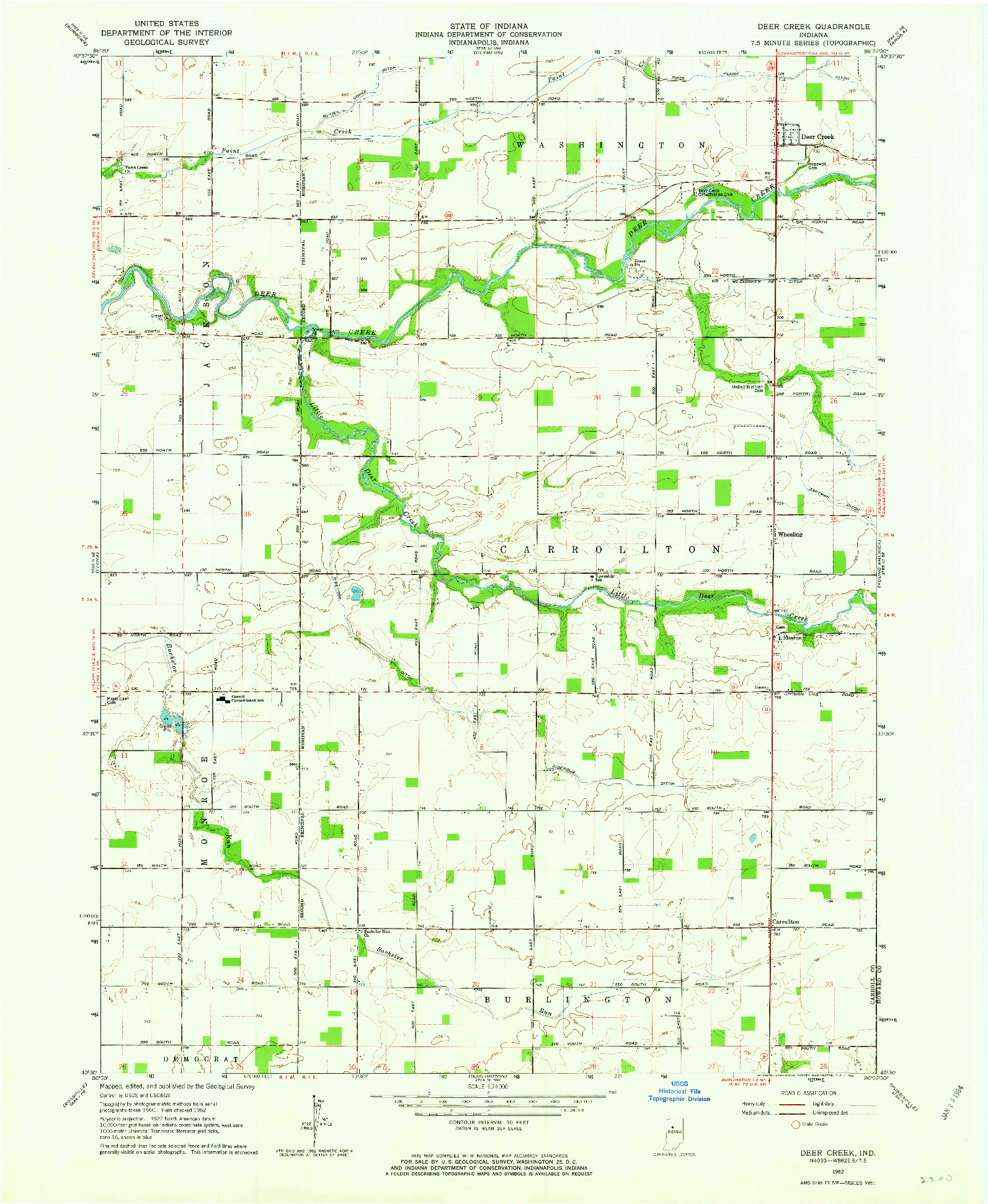 USGS 1:24000-SCALE QUADRANGLE FOR DEER CREEK, IN 1962