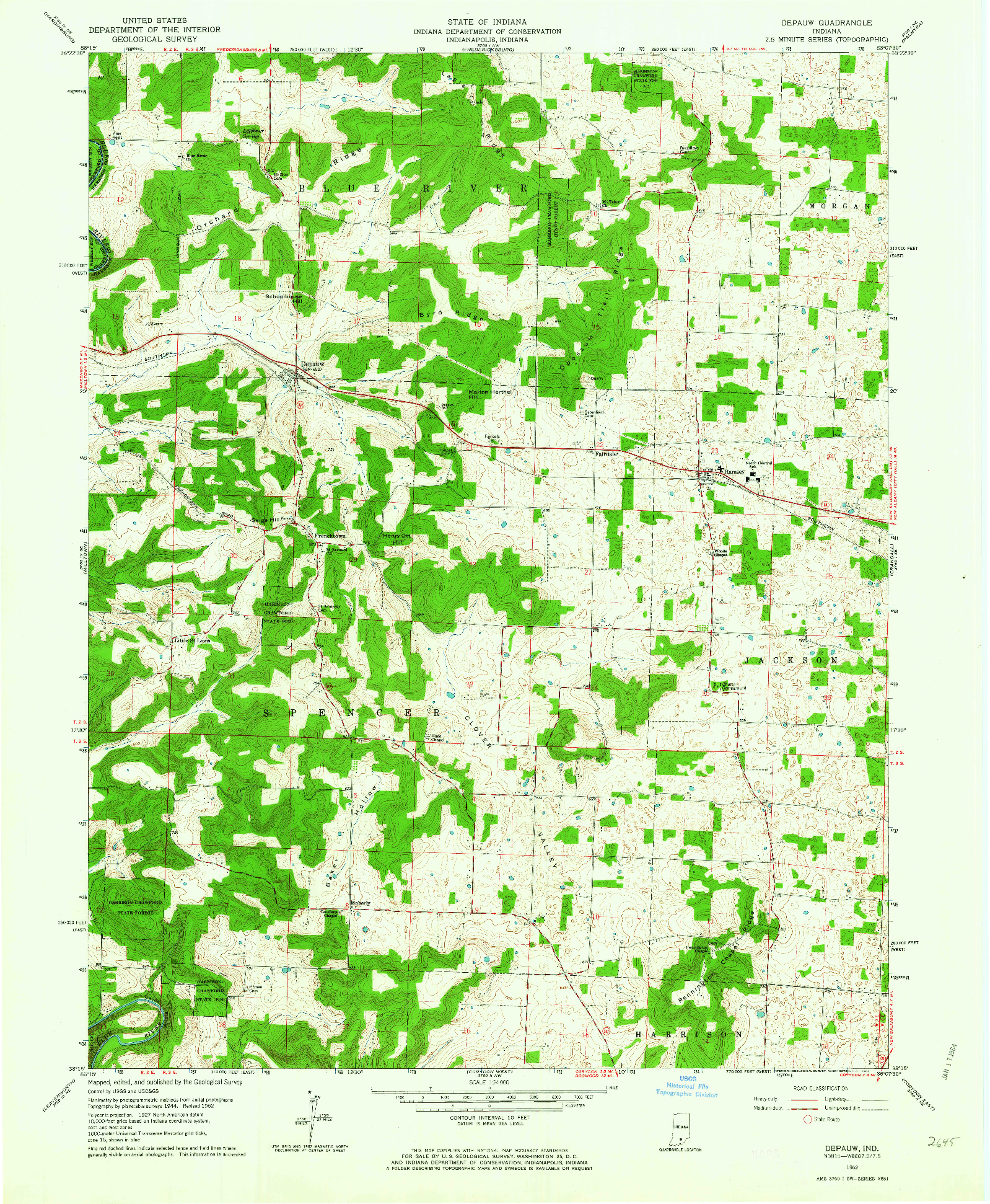 USGS 1:24000-SCALE QUADRANGLE FOR DEPAUW, IN 1962