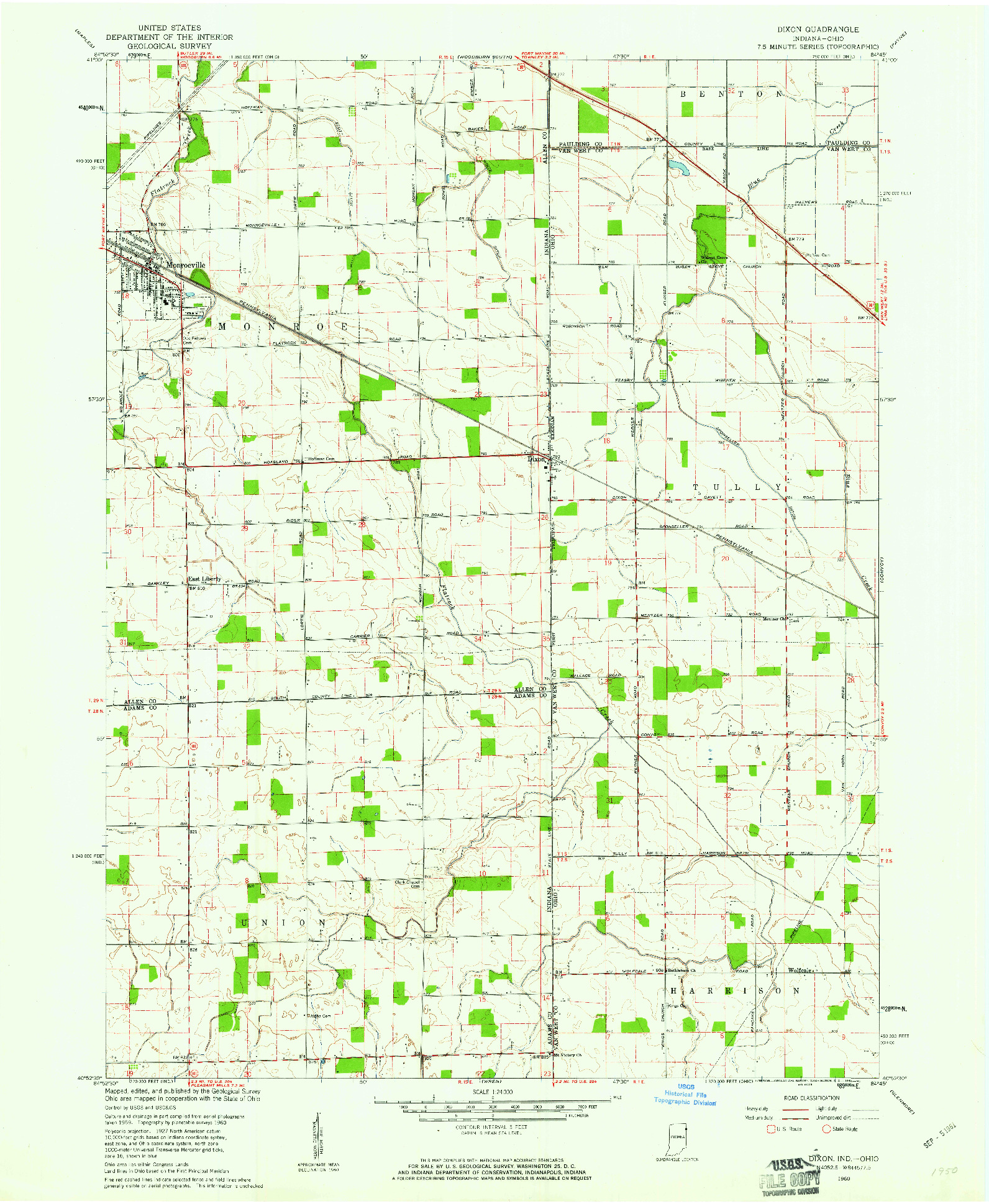 USGS 1:24000-SCALE QUADRANGLE FOR DIXON, IN 1960