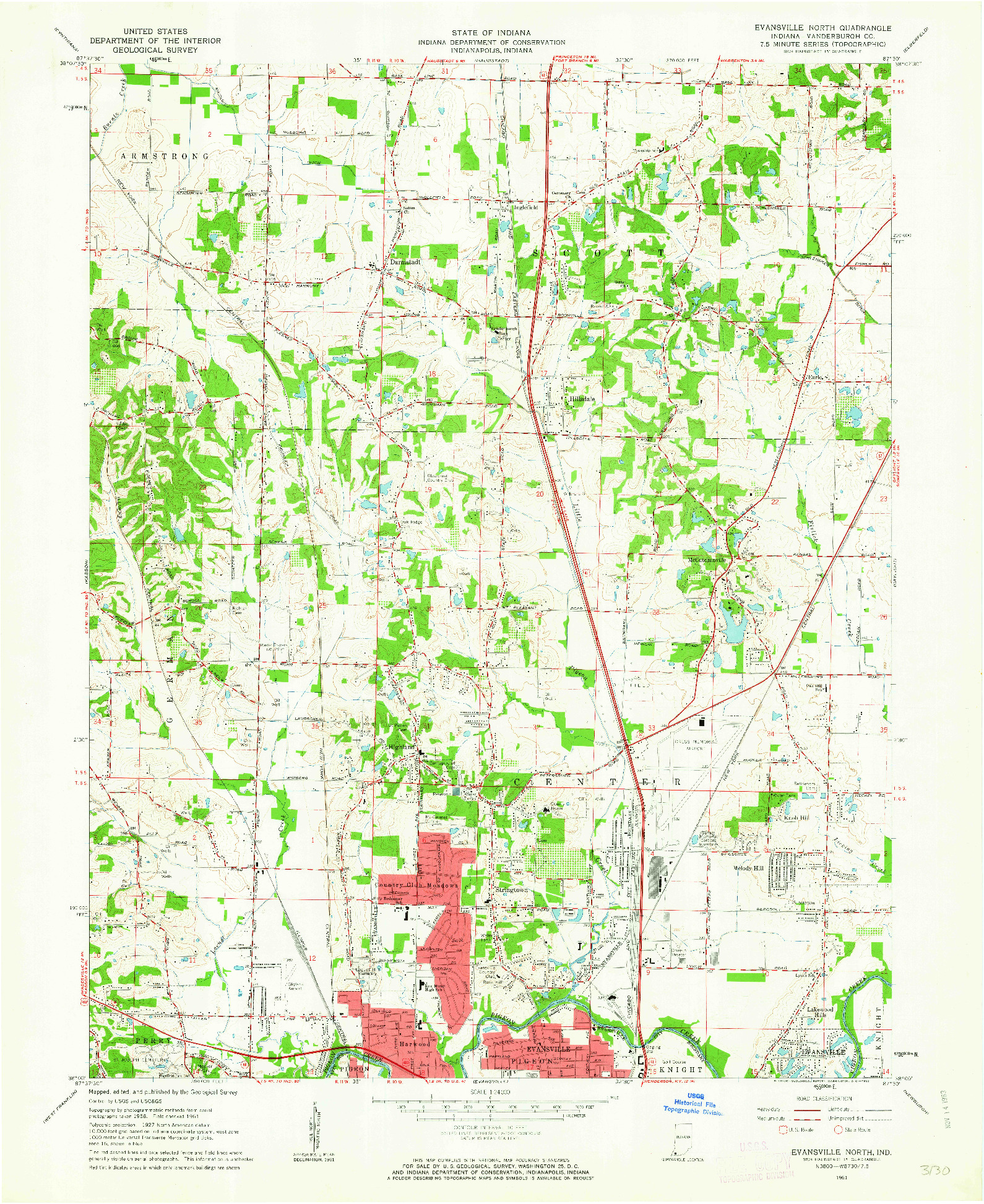 USGS 1:24000-SCALE QUADRANGLE FOR EVANSVILLE NORTH, IN 1961