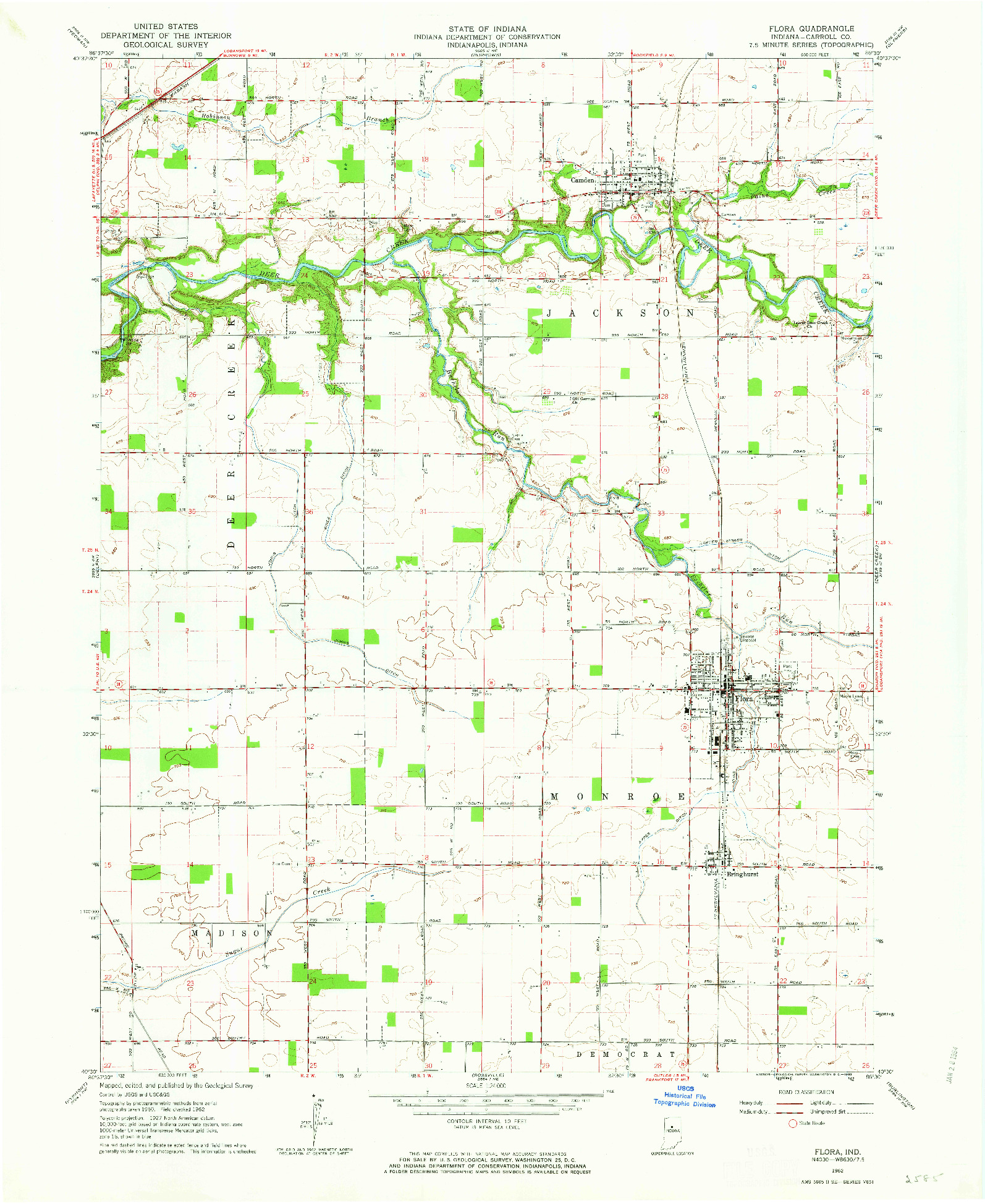 USGS 1:24000-SCALE QUADRANGLE FOR FLORA, IN 1962