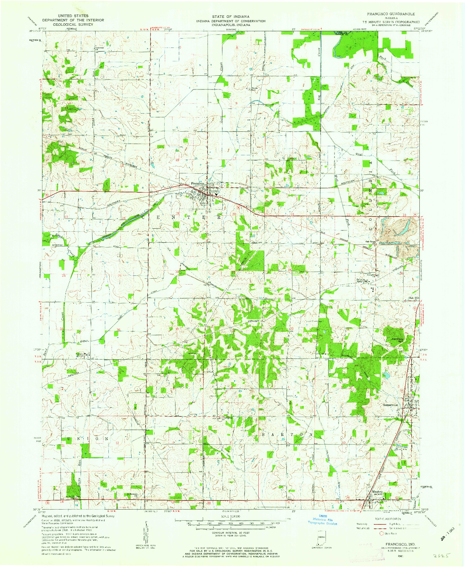 USGS 1:24000-SCALE QUADRANGLE FOR FRANCISCO, IN 1961